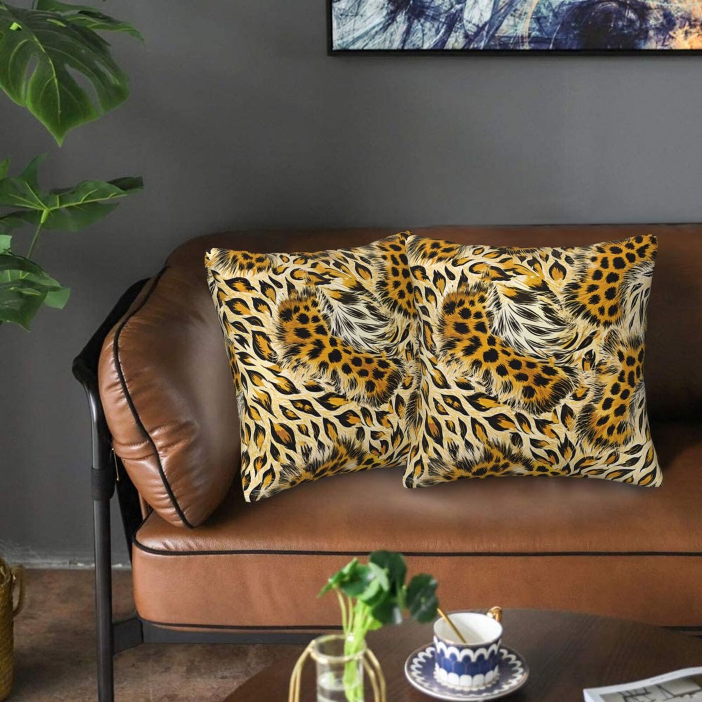 Leopard Print Throw Pillow Covers 18x18 inch Set of 2 Cheetah Decorative Cushion Covers