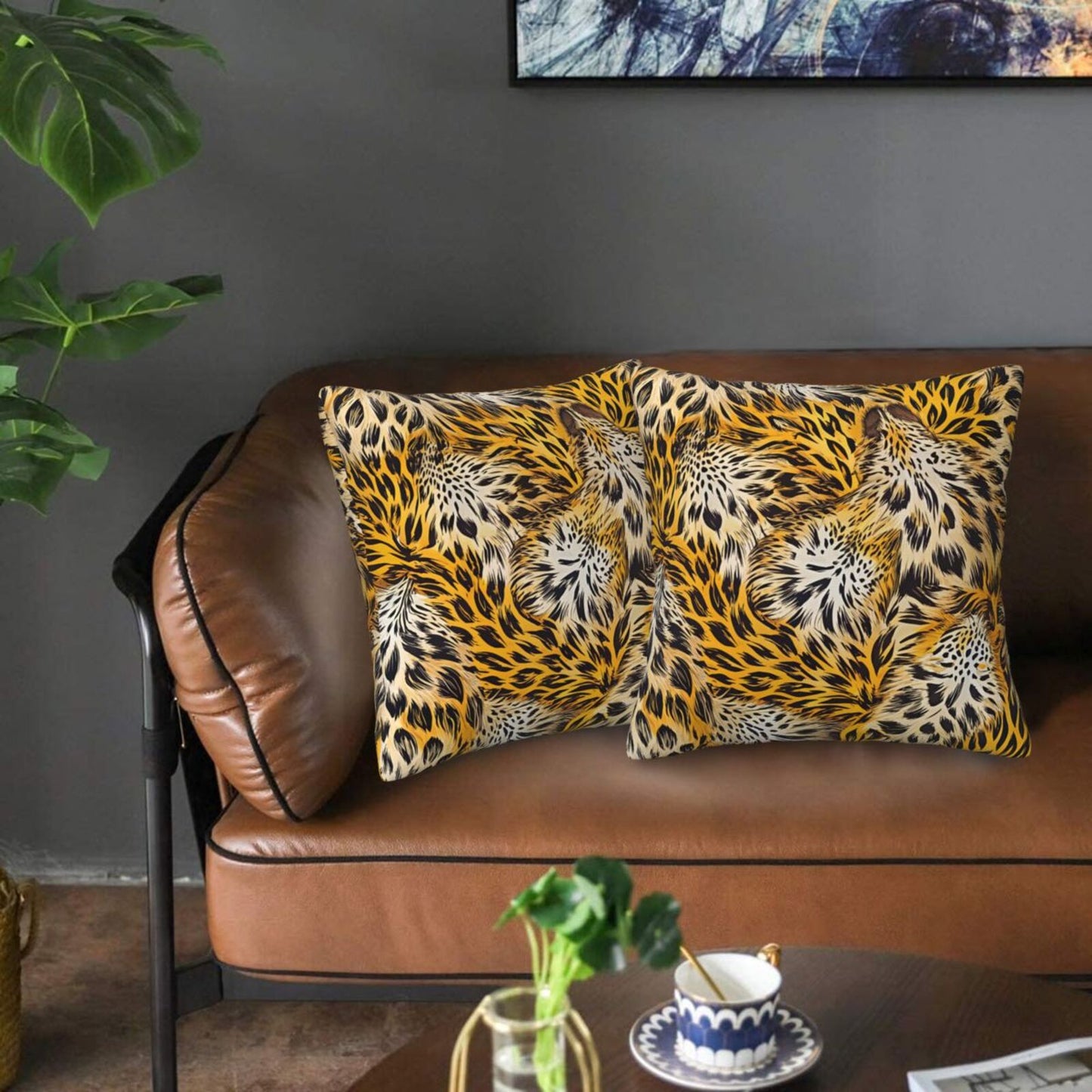 Leopard Print Throw Pillow Covers 18x18 inch Set of 2 Cheetah Decorative Cushion Covers