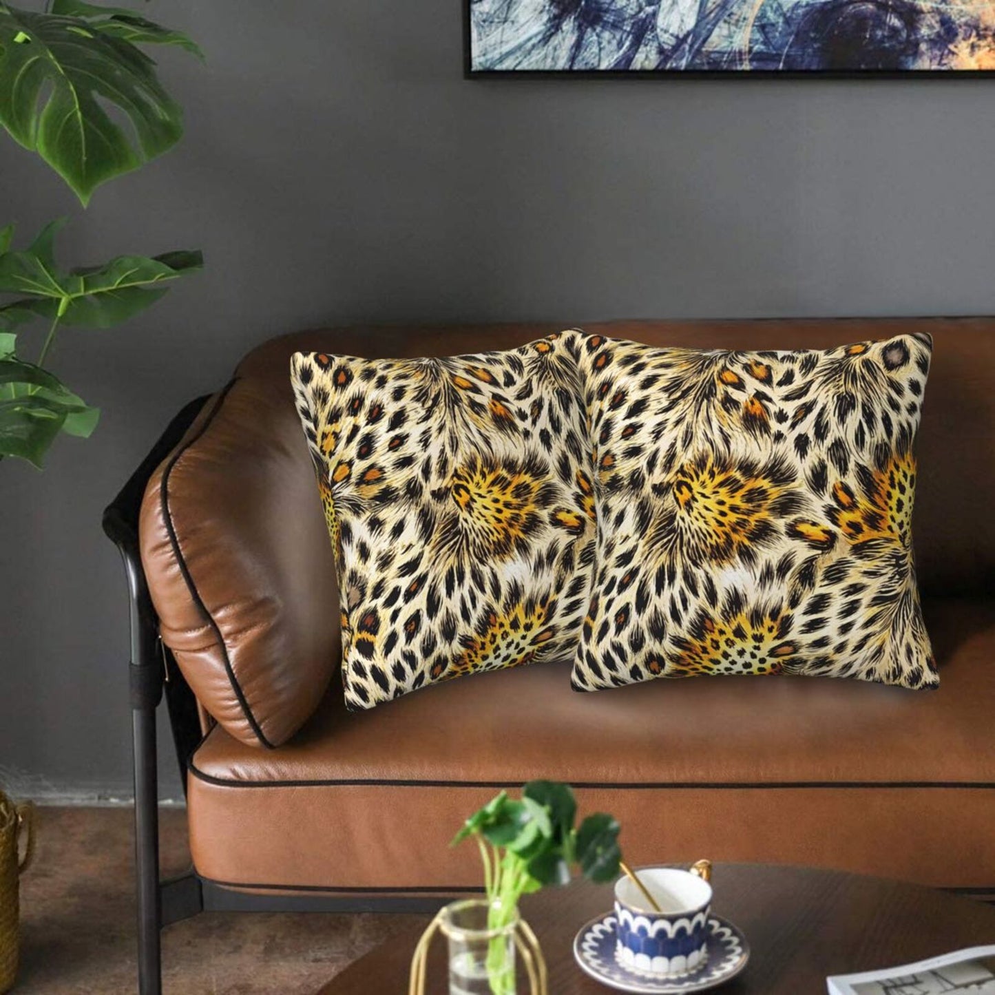 Leopard Print Throw Pillow Covers 18x18 inch Set of 2 Cheetah Decorative Cushion Covers