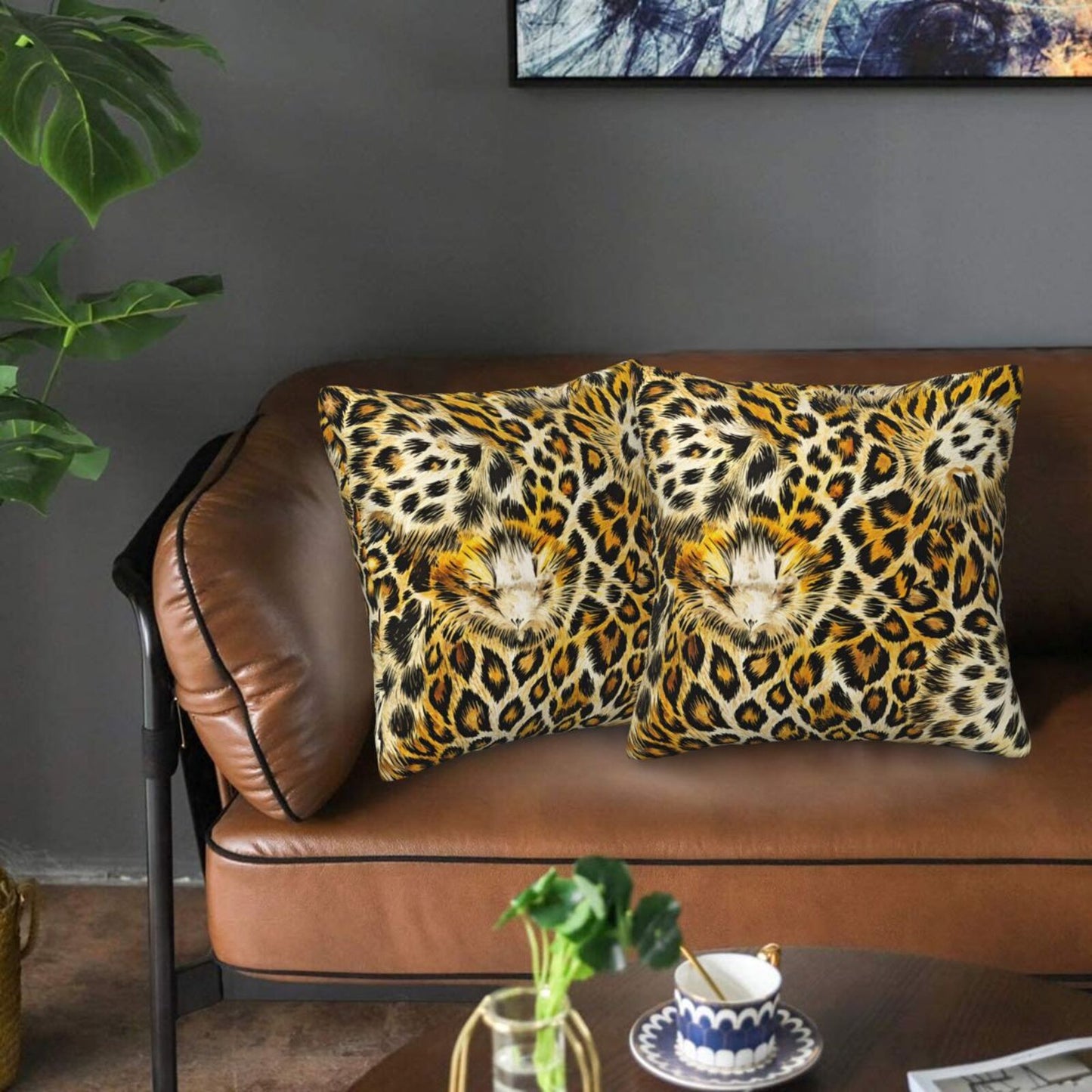 Leopard Print Throw Pillow Covers 18x18 inch Set of 2 Cheetah Decorative Cushion Covers