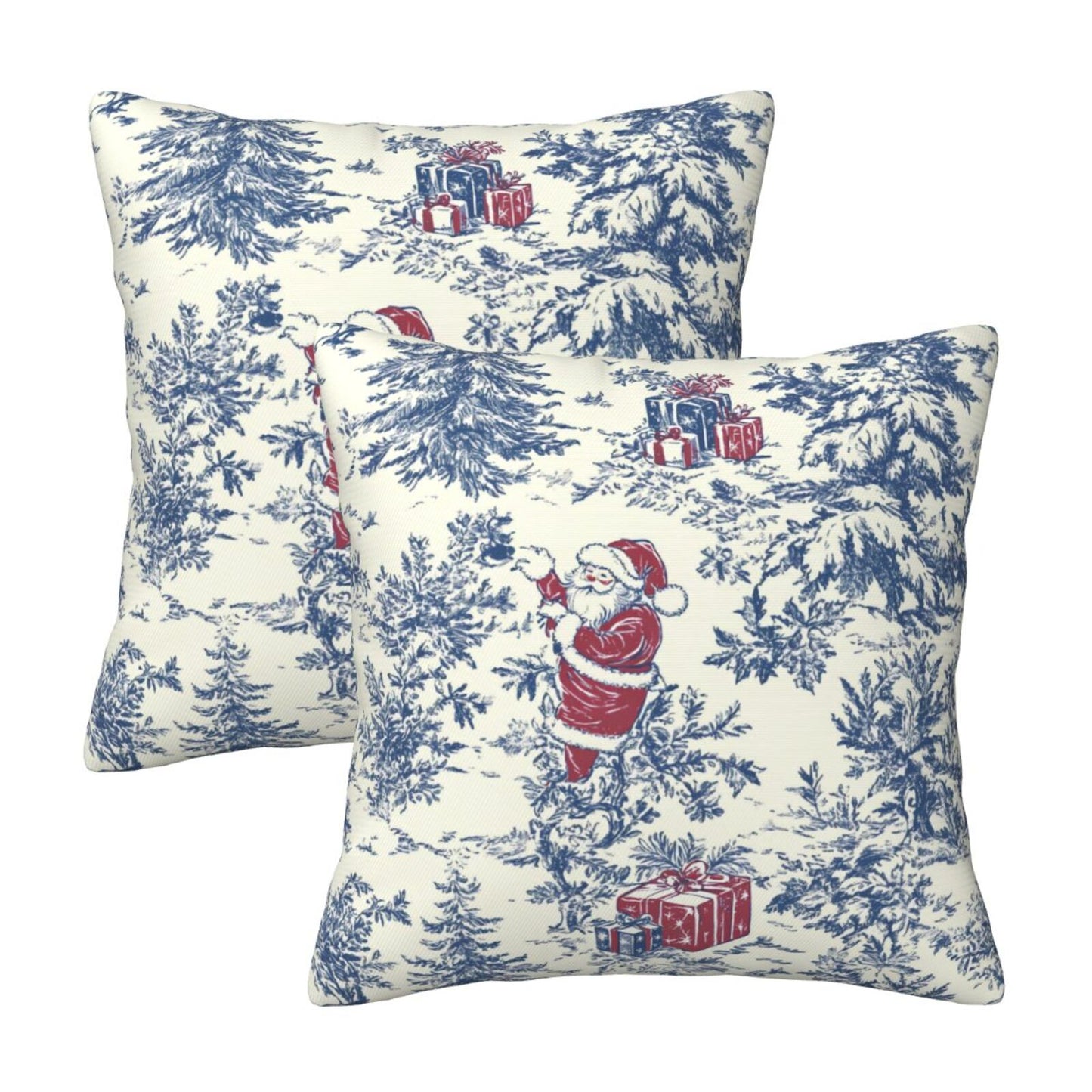 Christmas Toile Throw Pillow Covers 18x18 inch Set of 2 Xmas Santa Claus Decorative Cushion Covers