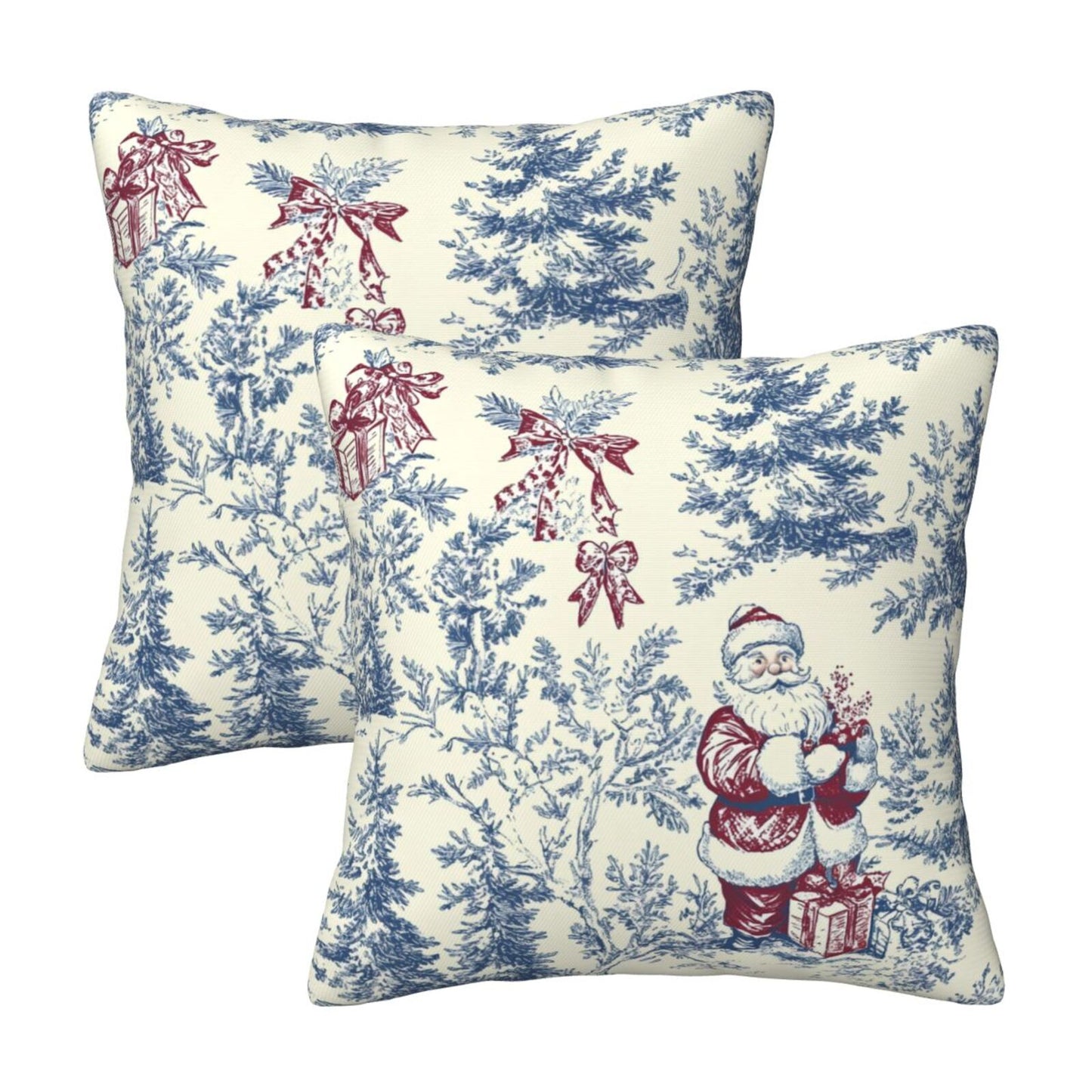Christmas Toile Throw Pillow Covers 18x18 inch Set of 2 Xmas Santa Claus Decorative Cushion Covers