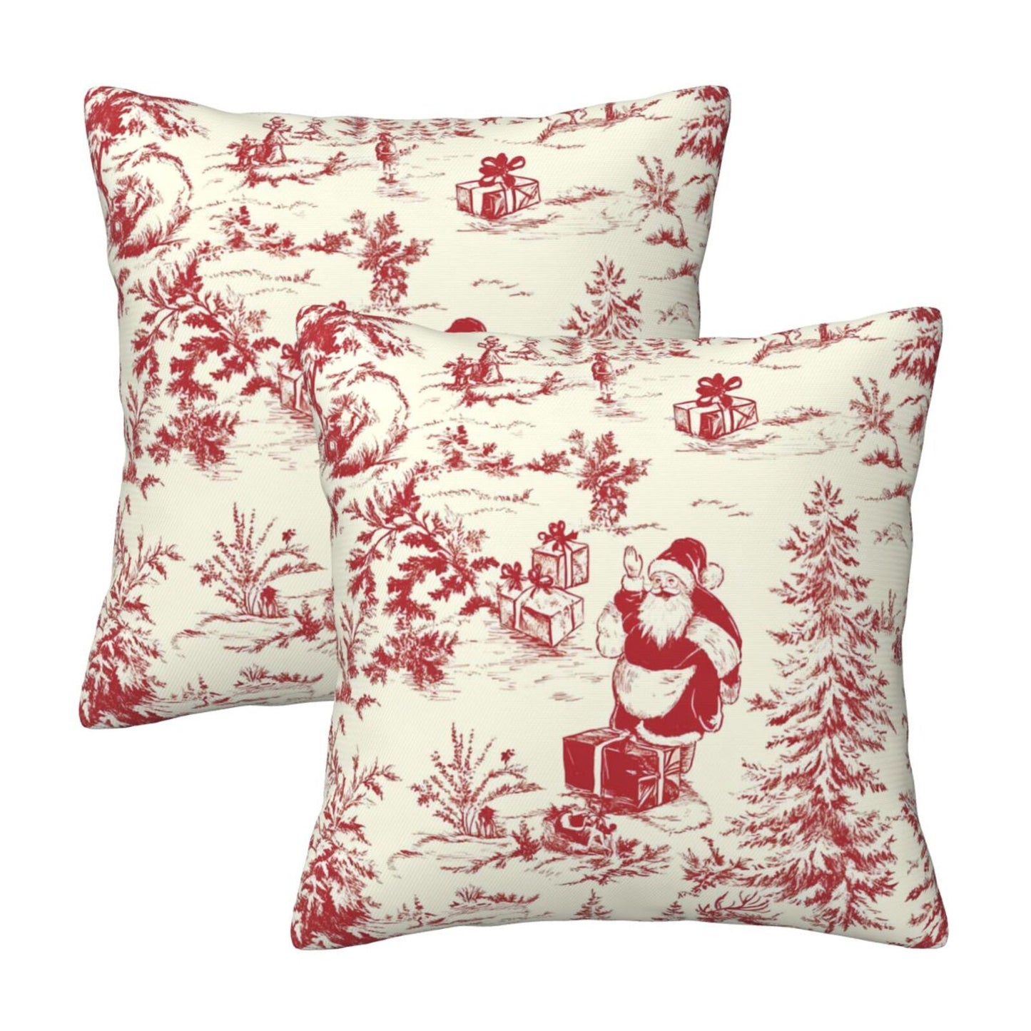 Christmas Toile Throw Pillow Covers 18x18 inch Set of 2 Xmas Santa Claus Decorative Cushion Covers