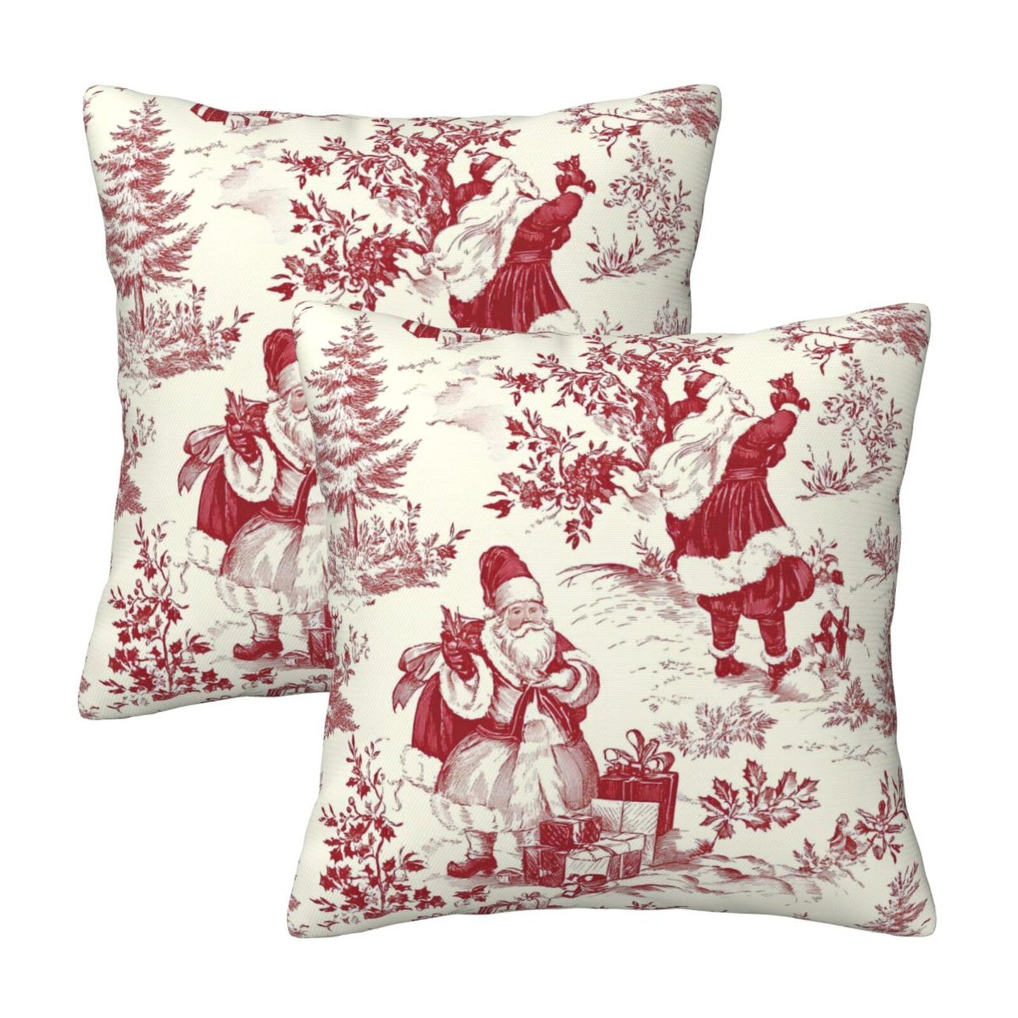 Christmas Toile Throw Pillow Covers 18x18 inch Set of 2 Xmas Santa Claus Decorative Cushion Covers