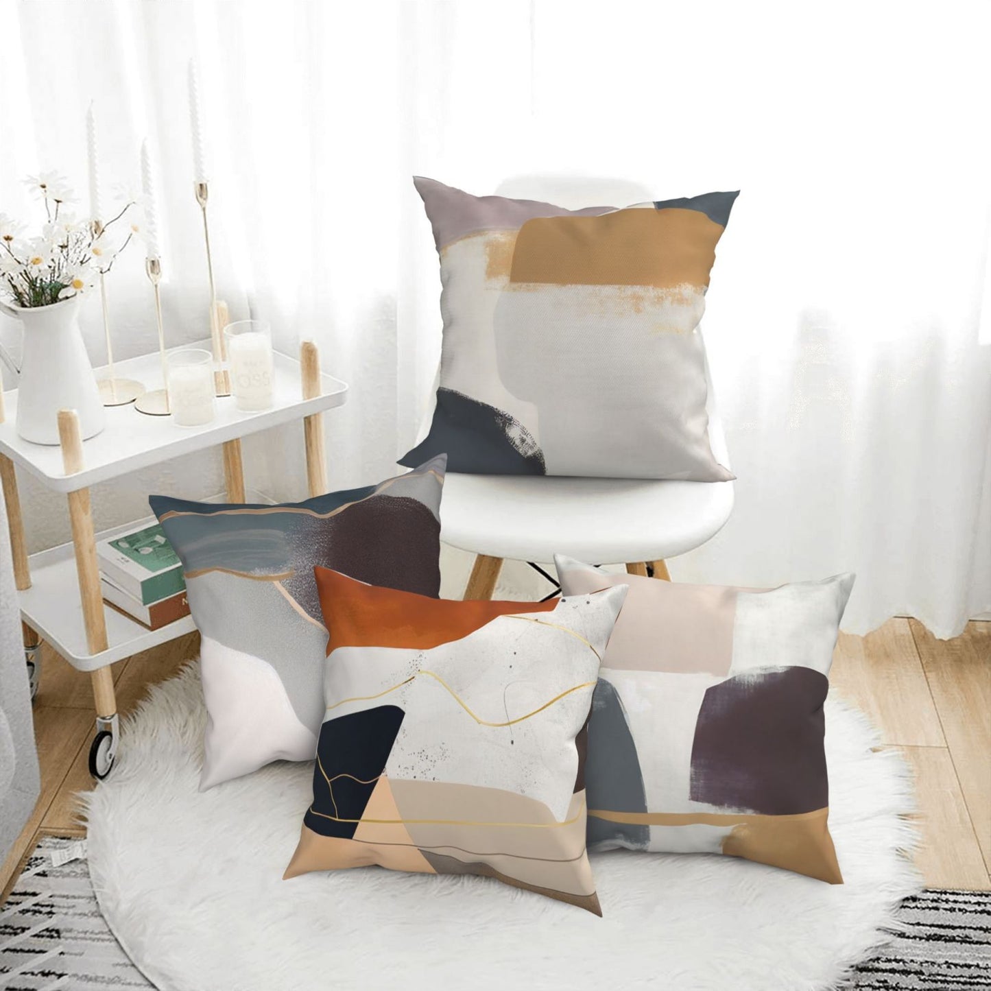 Abstract Geometric Throw Pillow Covers 18x18 inch Set of 4 Minimalist Nordic Decorative Cushion Covers