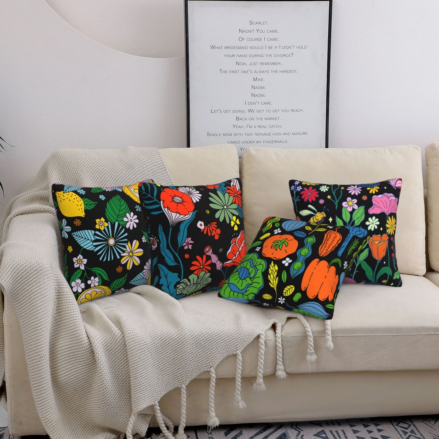 Groovy Floral Throw Pillow Covers 18x18 inch Set of 4 Bohemian Flower Botanical Decorative Cushion Covers