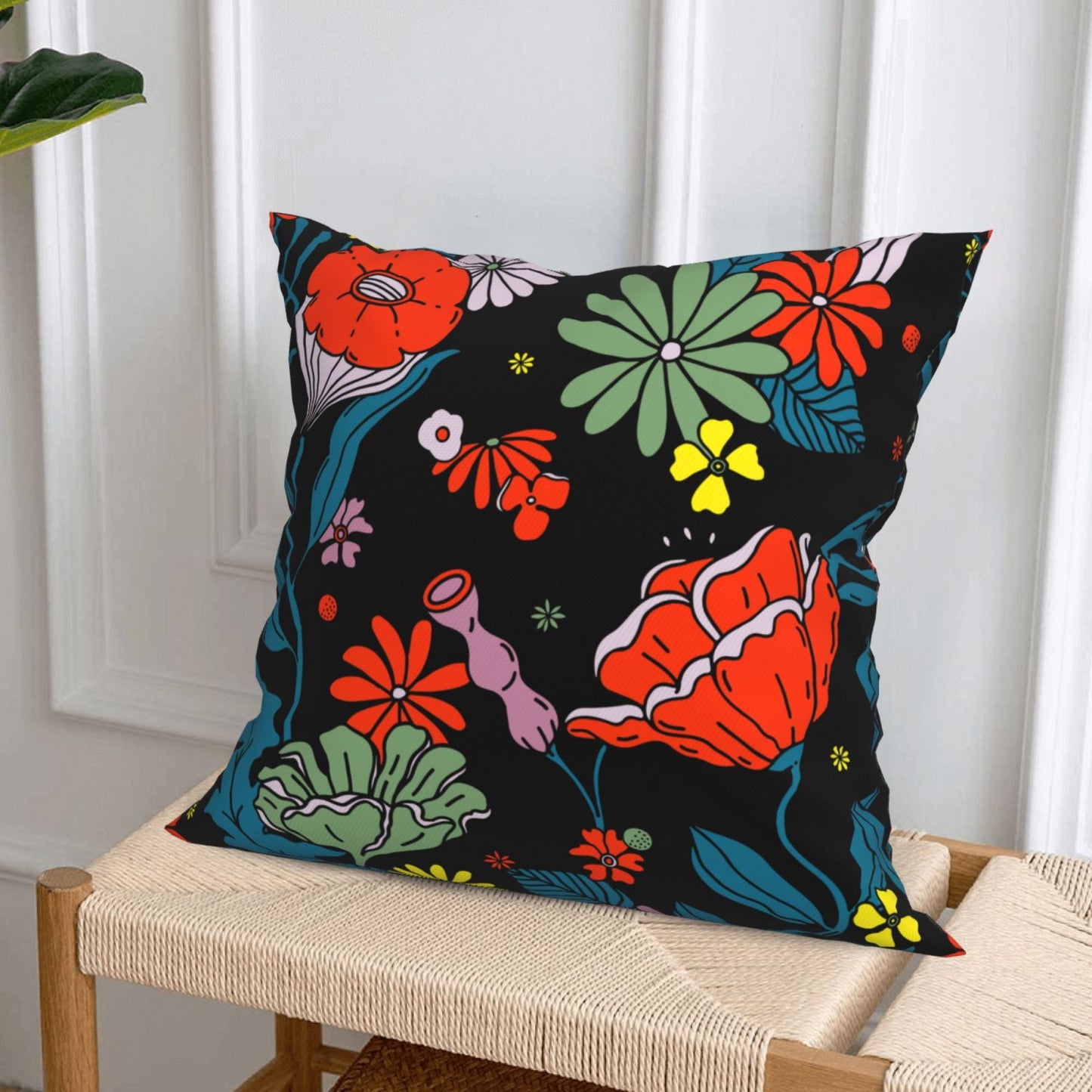 Groovy Floral Throw Pillow Covers 18x18 inch Set of 4 Bohemian Flower Botanical Decorative Cushion Covers