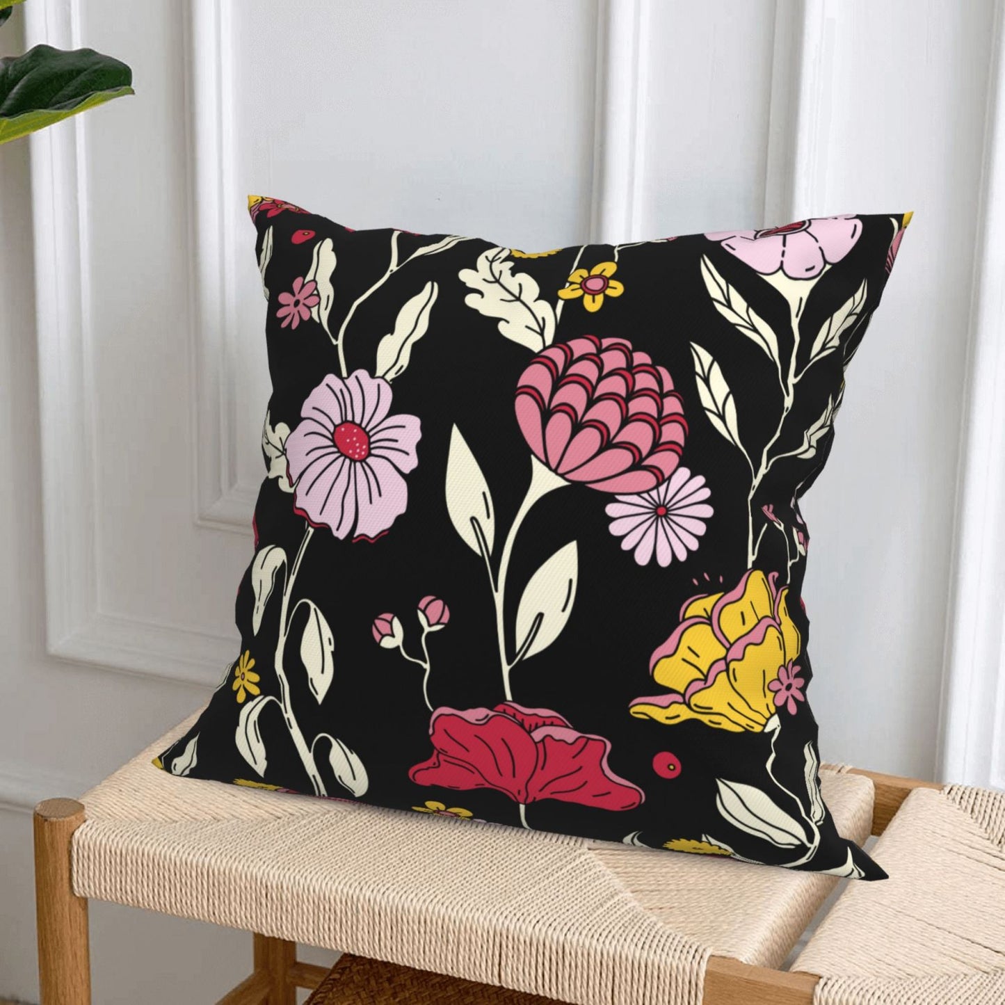 Groovy Floral Throw Pillow Covers 18x18 inch Set of 4 Bohemian Flower Botanical Decorative Cushion Covers