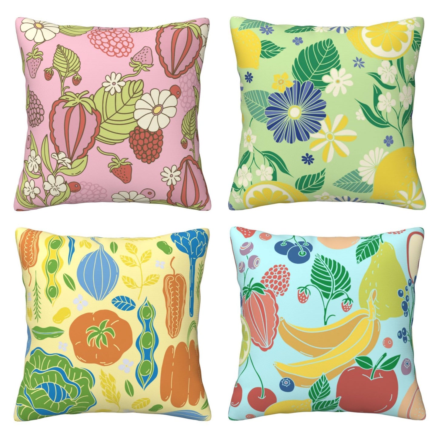 Groovy Floral Throw Pillow Covers 18x18 inch Set of 4 Bohemian Flower Botanical Decorative Cushion Covers