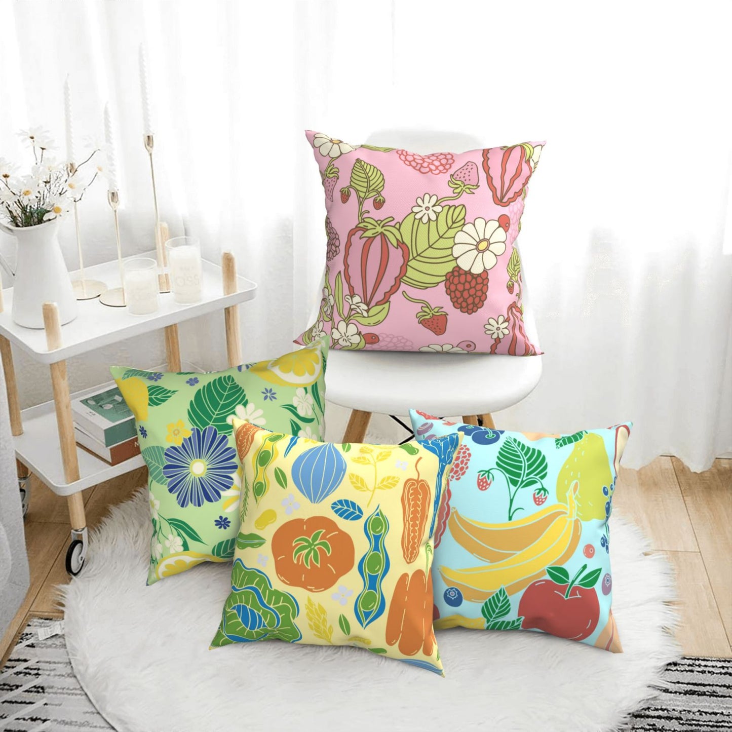 Groovy Floral Throw Pillow Covers 18x18 inch Set of 4 Bohemian Flower Botanical Decorative Cushion Covers