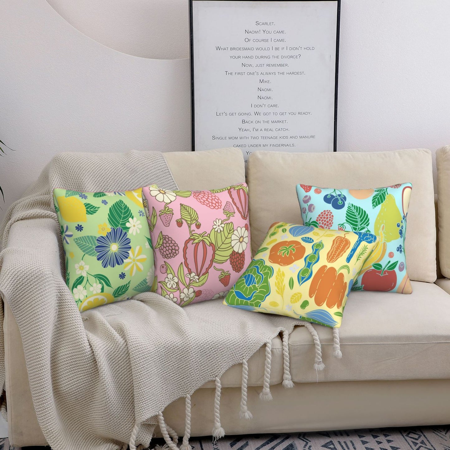 Groovy Floral Throw Pillow Covers 18x18 inch Set of 4 Bohemian Flower Botanical Decorative Cushion Covers
