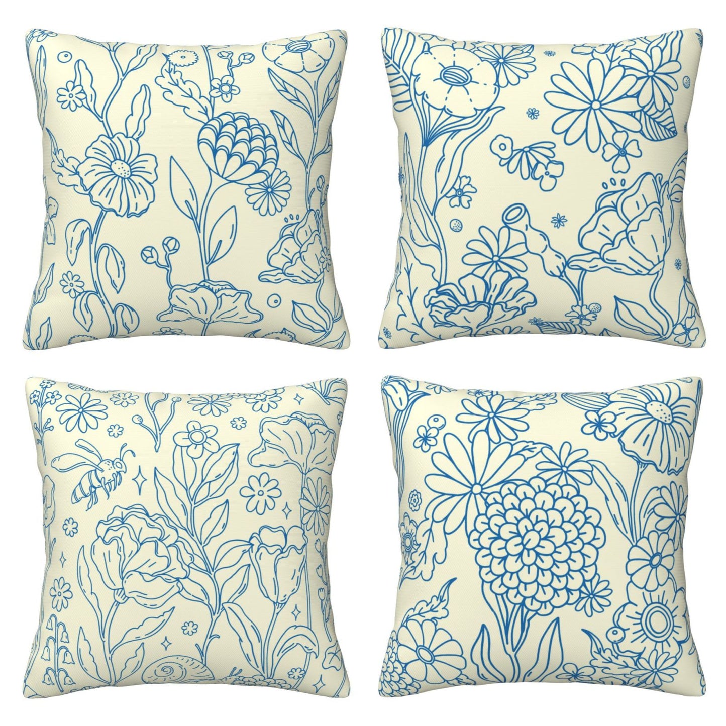 Groovy Floral Throw Pillow Covers 18x18 inch Set of 4 Bohemian Flower Botanical Decorative Cushion Covers