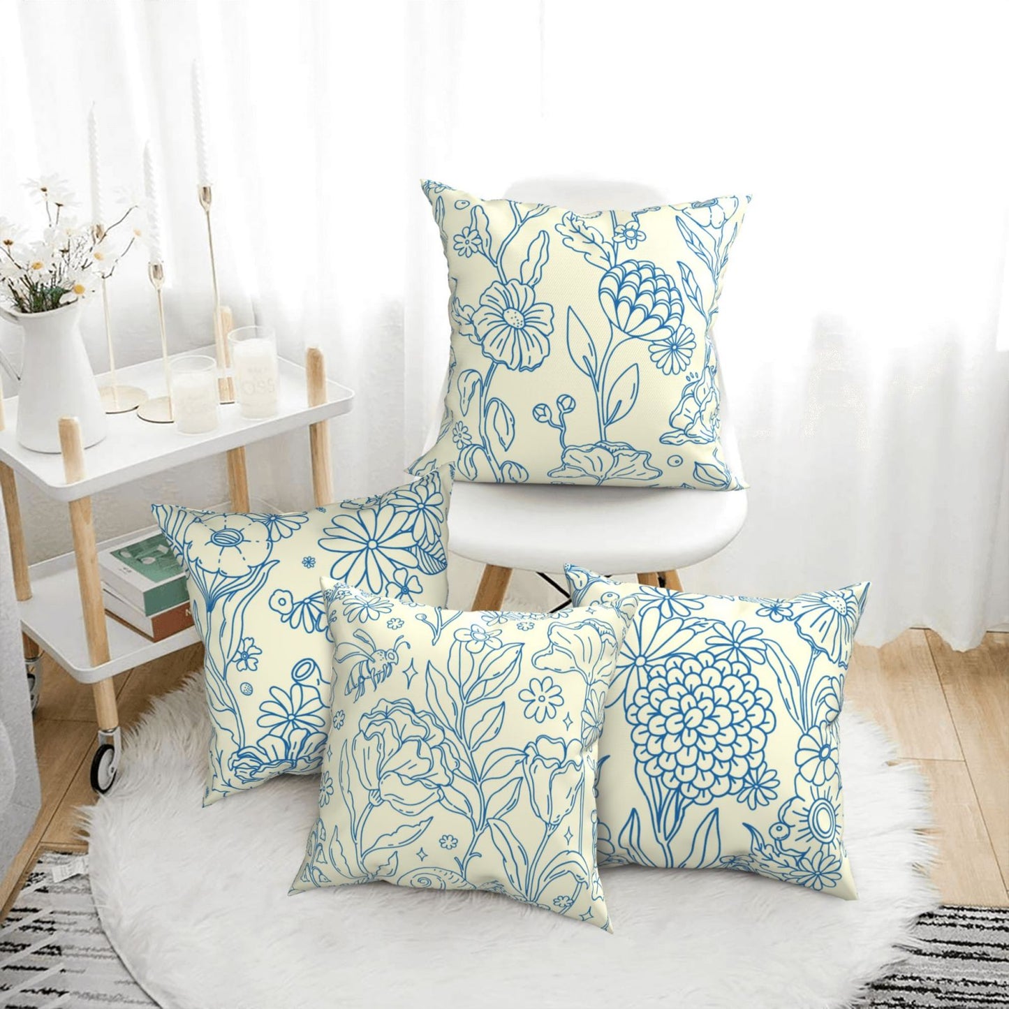Groovy Floral Throw Pillow Covers 18x18 inch Set of 4 Bohemian Flower Botanical Decorative Cushion Covers