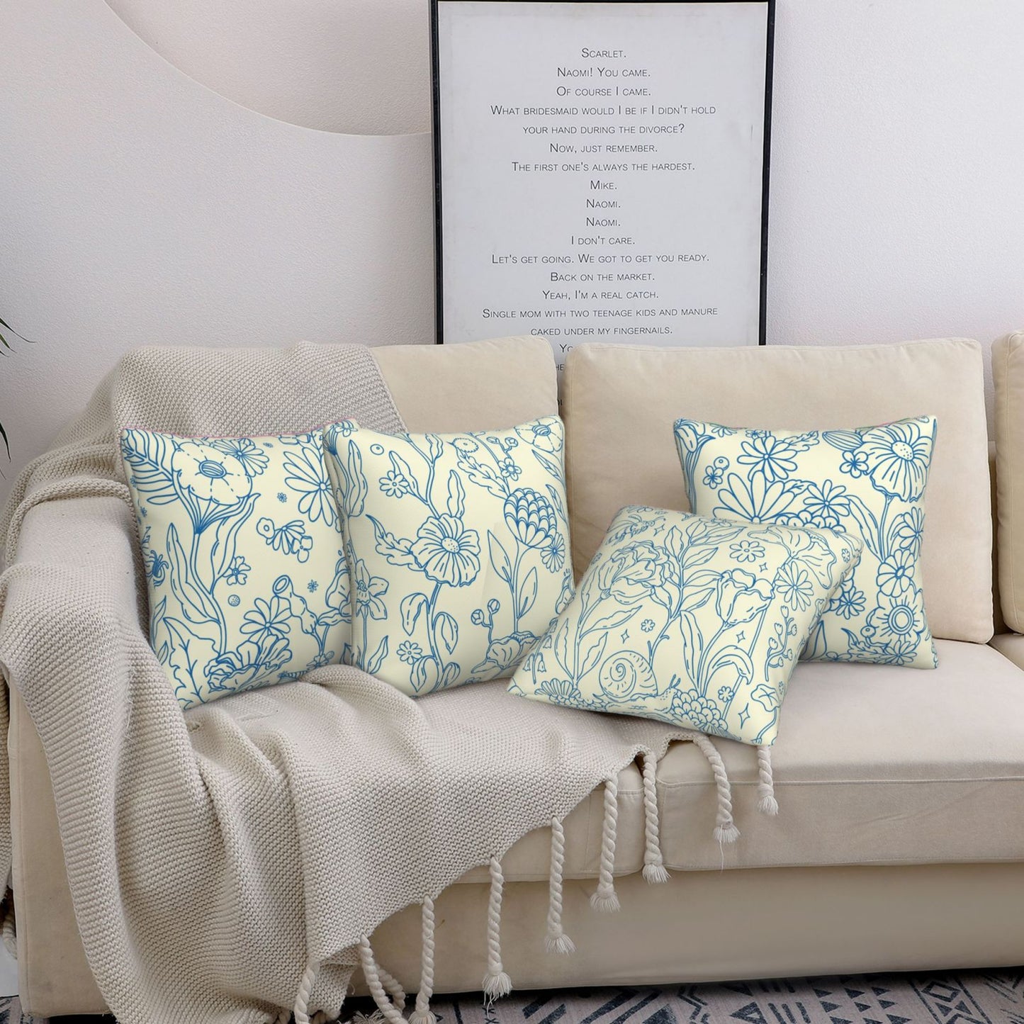 Groovy Floral Throw Pillow Covers 18x18 inch Set of 4 Bohemian Flower Botanical Decorative Cushion Covers