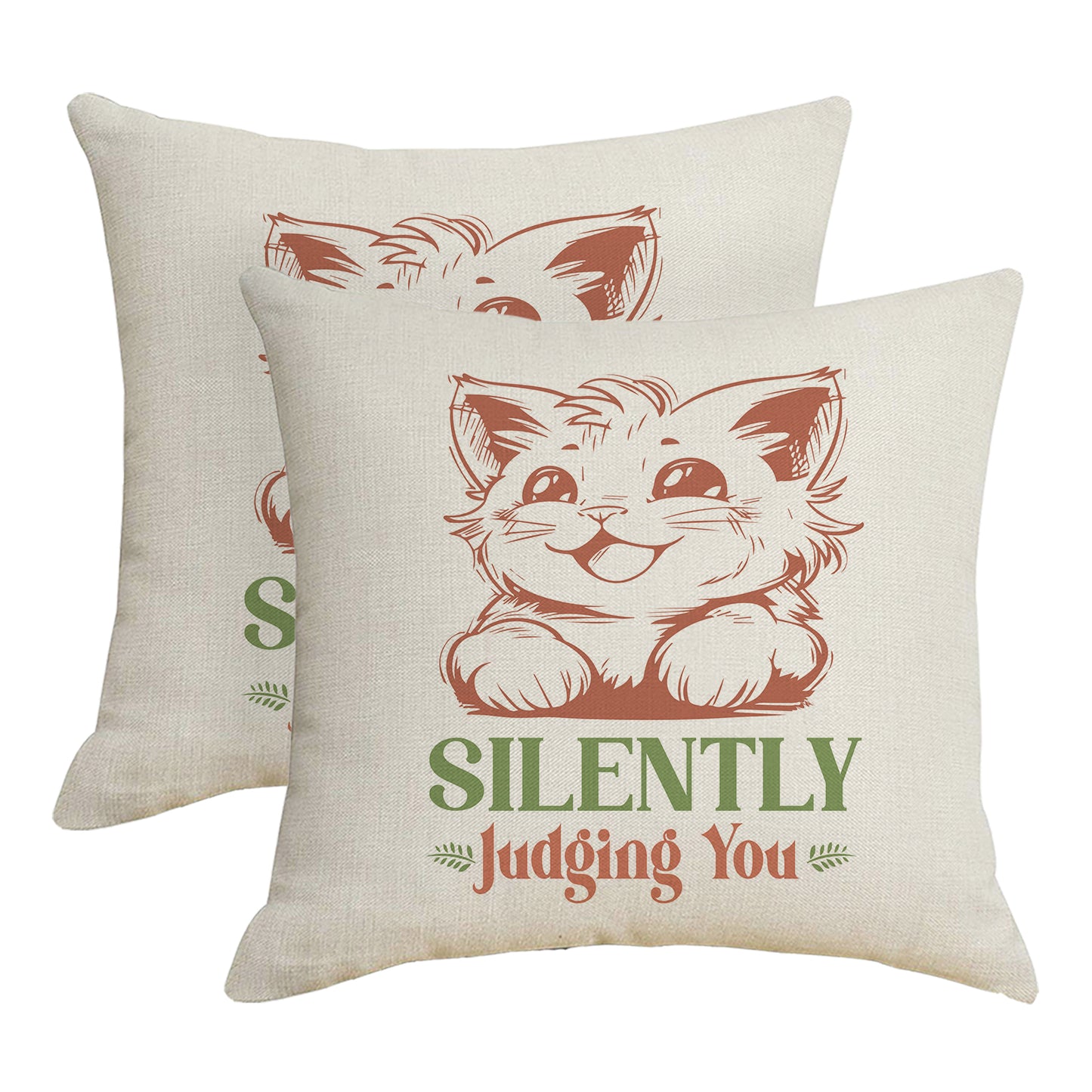 Funny Throw Pillow Covers 18x18 inch Set of 2 Cat Novelty Pillow Cases Weird Friends Kids Teens Gifts Cushion Covers