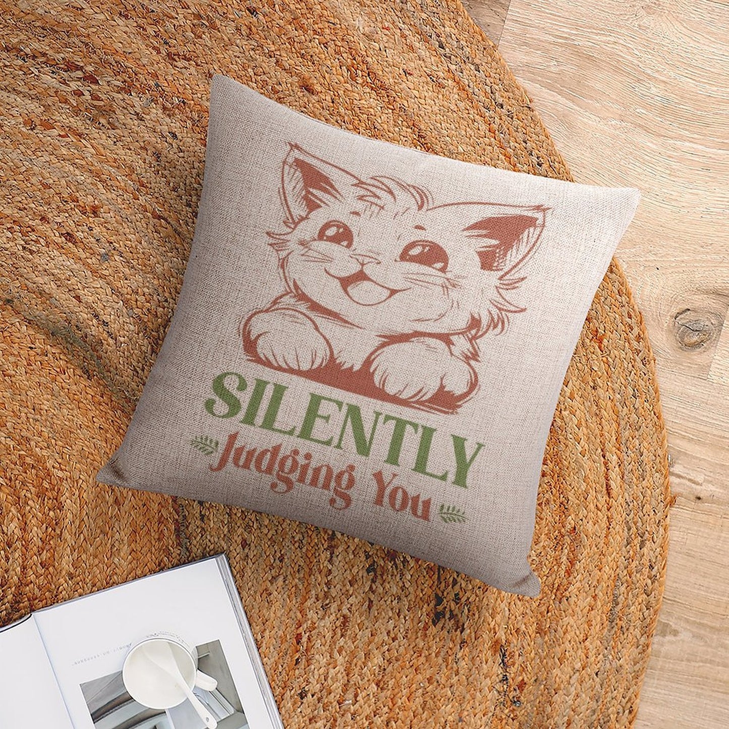 Funny Throw Pillow Covers 18x18 inch Set of 2 Cat Novelty Pillow Cases Weird Friends Kids Teens Gifts Cushion Covers