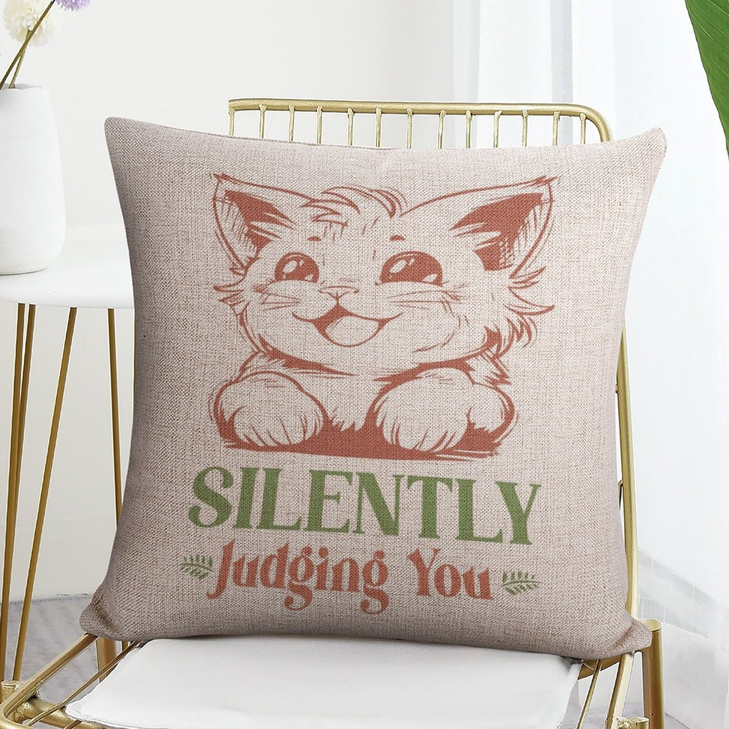 Funny Throw Pillow Covers 18x18 inch Set of 2 Cat Novelty Pillow Cases Weird Friends Kids Teens Gifts Cushion Covers