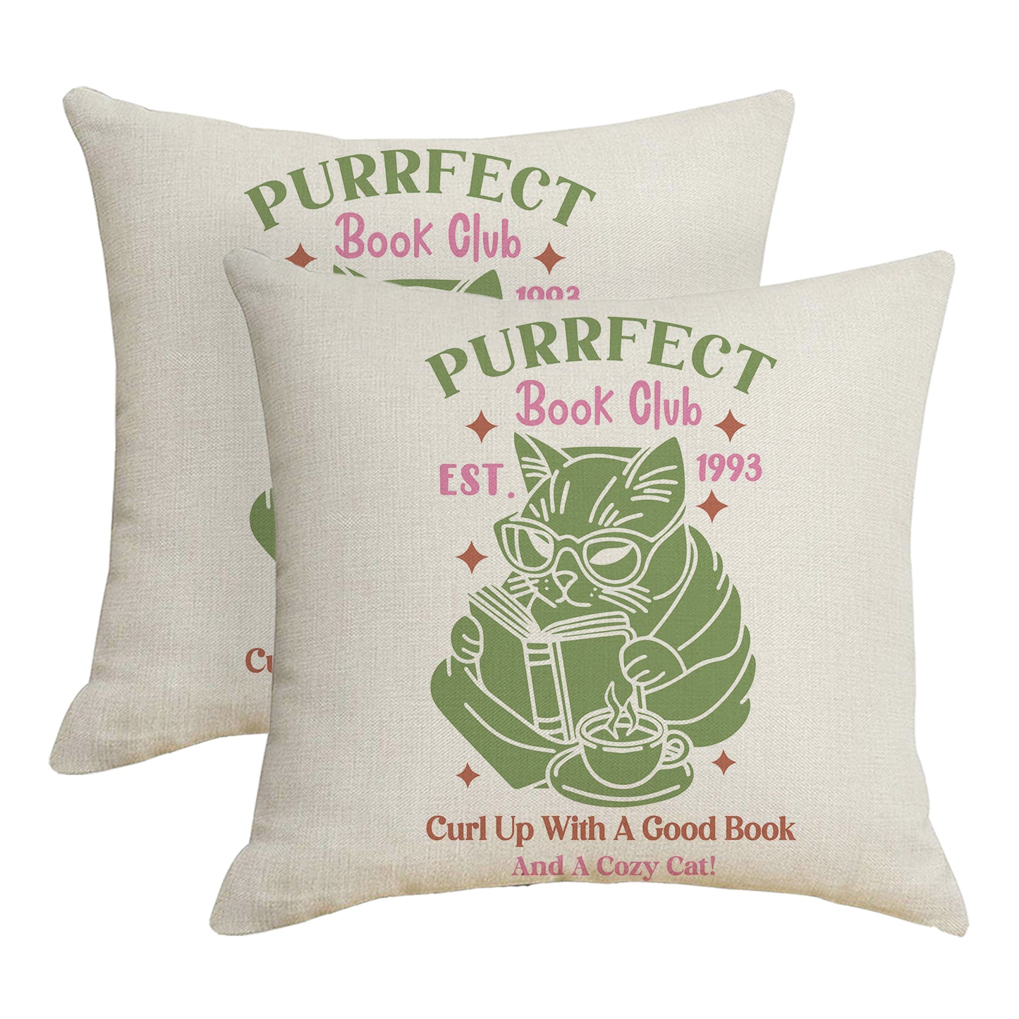 Funny Throw Pillow Covers 18x18 inch Set of 2 Cat Novelty Pillow Cases Weird Friends Kids Teens Gifts Cushion Covers
