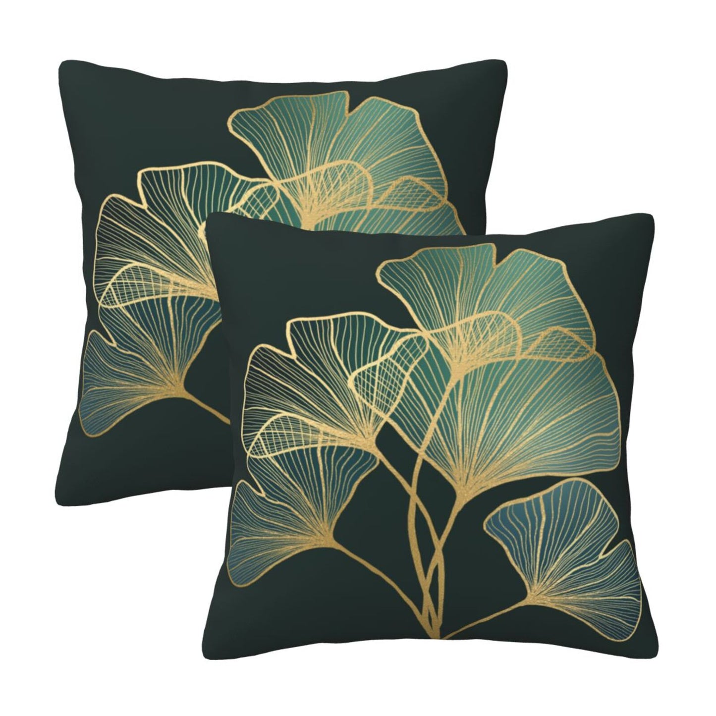 Teal Leaf Throw Pillow Covers 18x18 inch Set of 2 Emerald Green Ginkgo Decorative Cushion Covers
