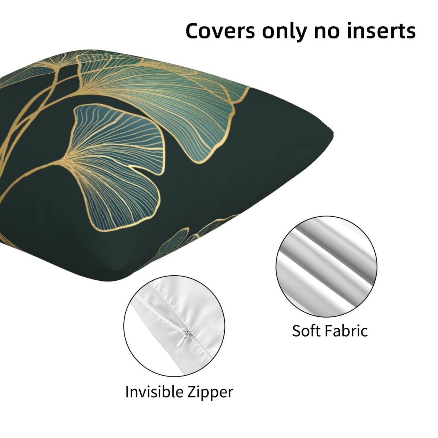 Teal Leaf Throw Pillow Covers 18x18 inch Set of 2 Emerald Green Ginkgo Decorative Cushion Covers