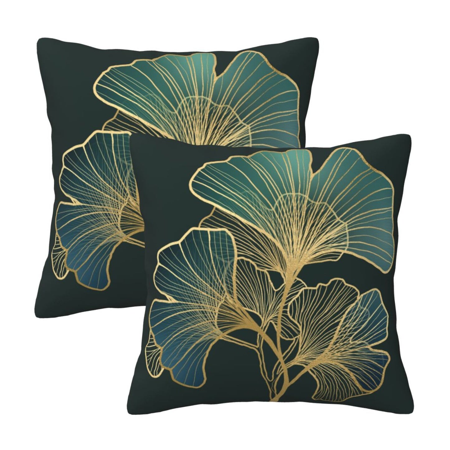 Teal Leaf Throw Pillow Covers 18x18 inch Set of 2 Emerald Green Ginkgo Decorative Cushion Covers