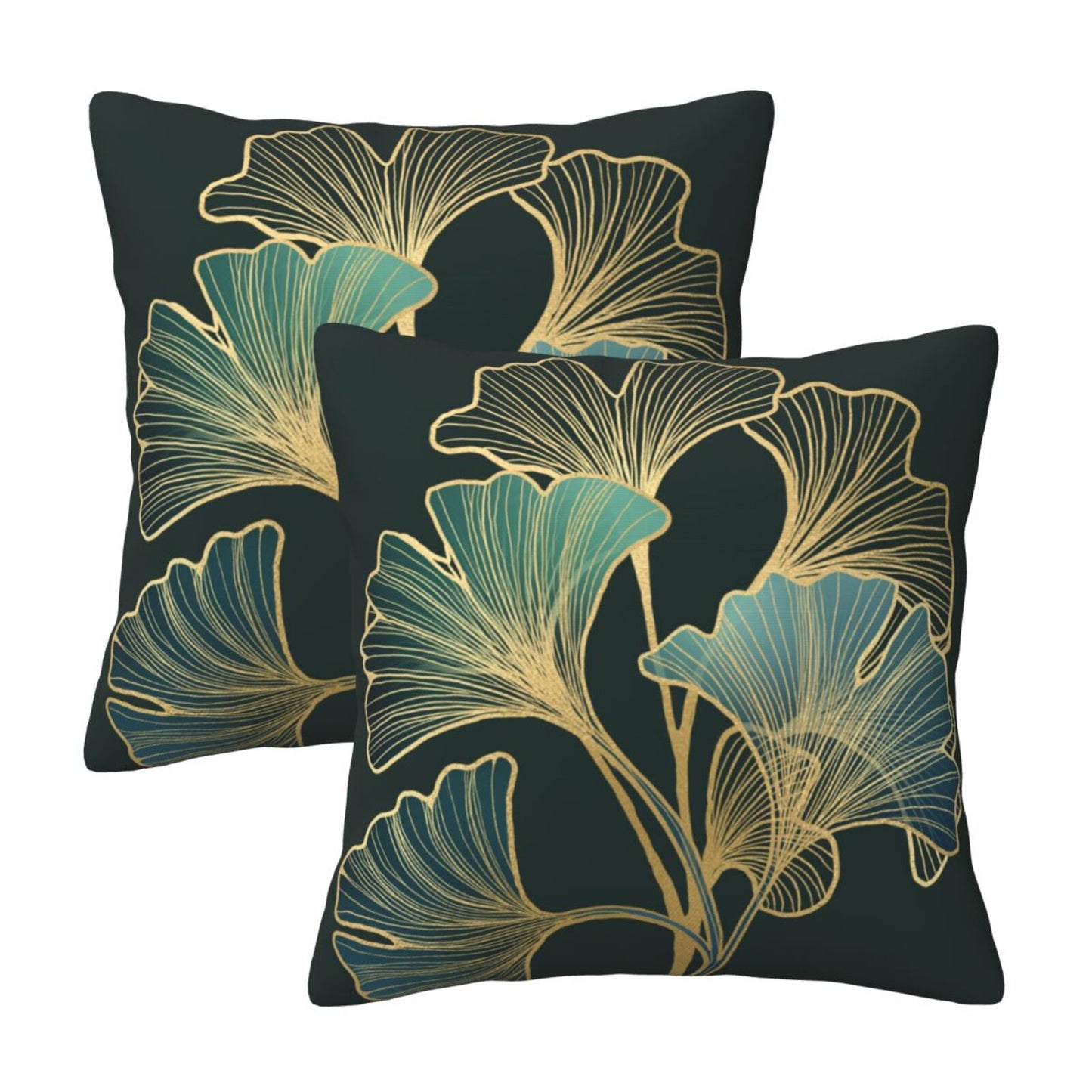 Teal Leaf Throw Pillow Covers 18x18 inch Set of 2 Emerald Green Ginkgo Decorative Cushion Covers