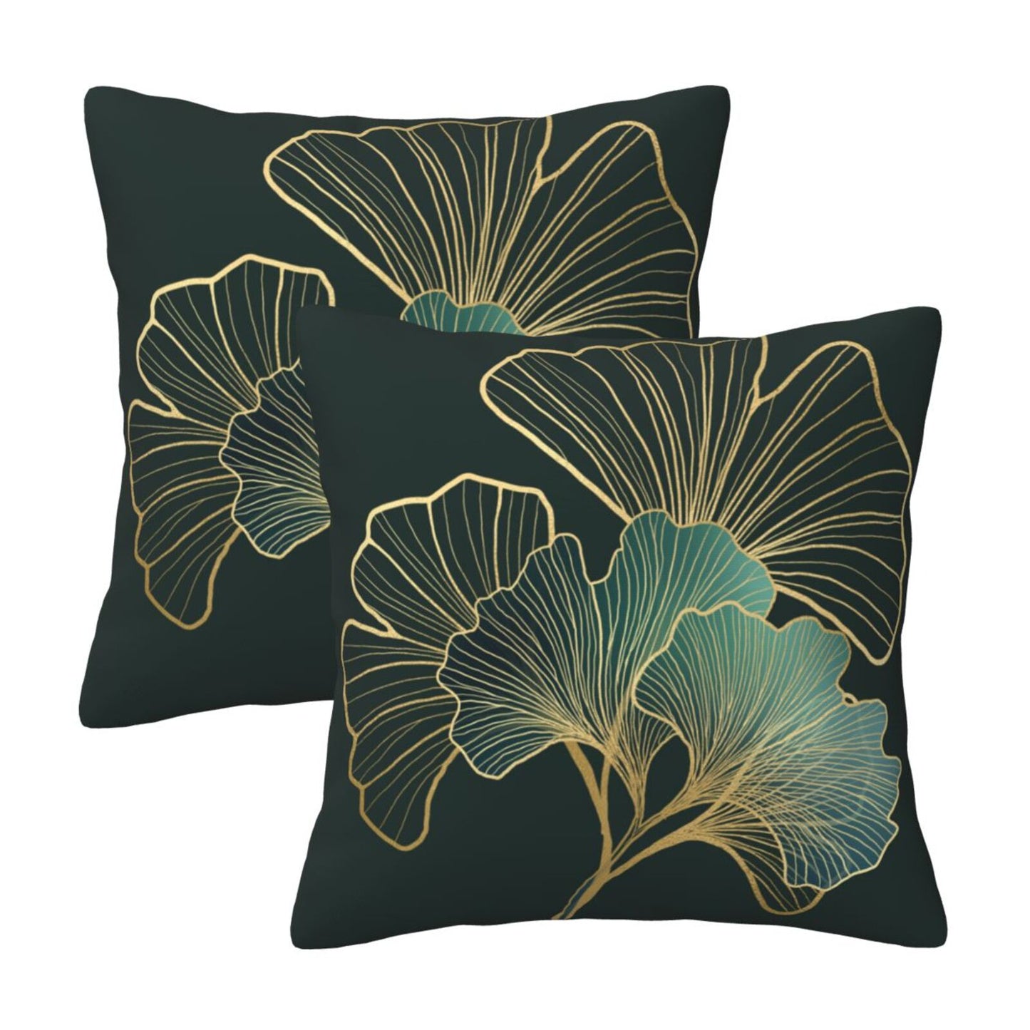 Teal Leaf Throw Pillow Covers 18x18 inch Set of 2 Emerald Green Ginkgo Decorative Cushion Covers