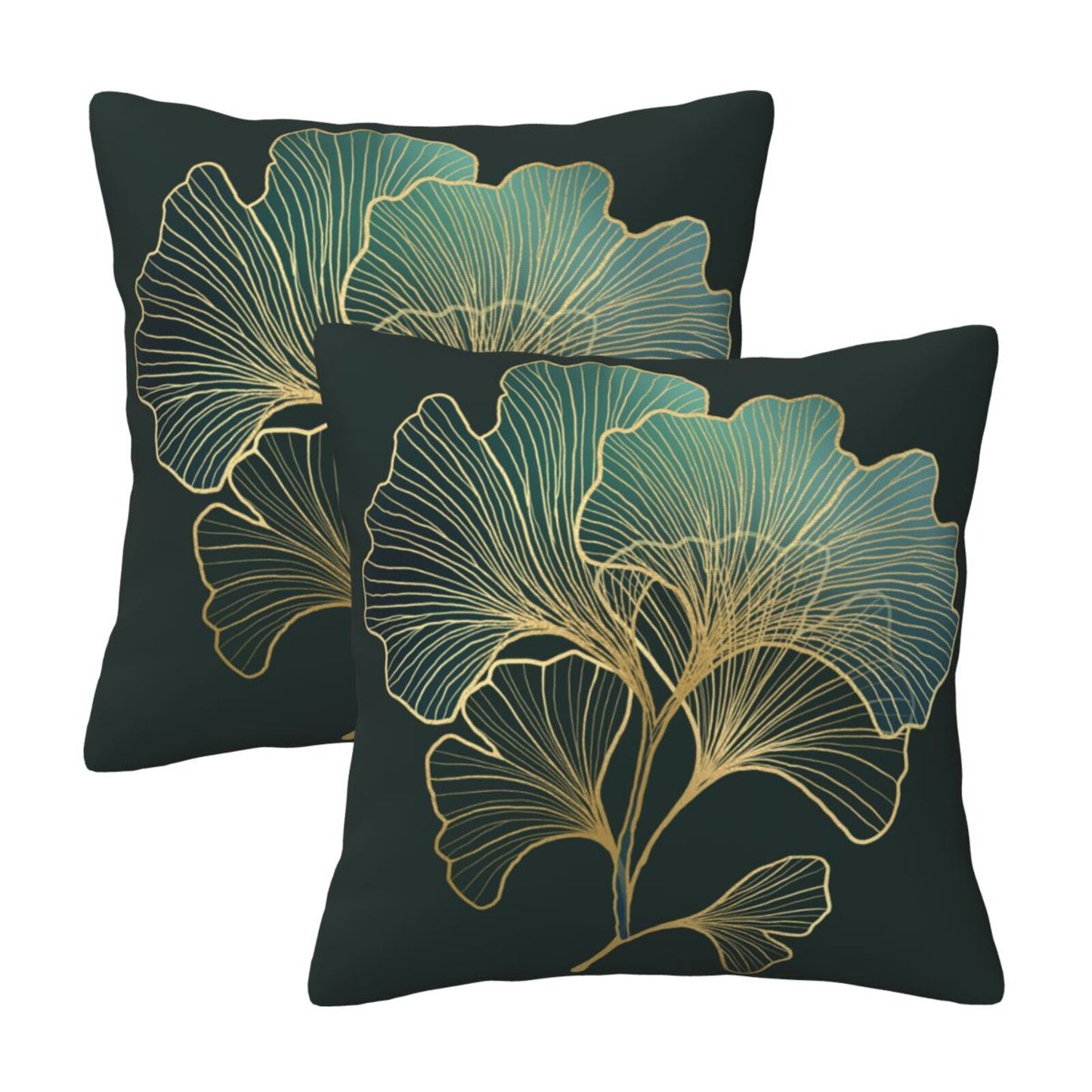 Teal Leaf Throw Pillow Covers 18x18 inch Set of 2 Emerald Green Ginkgo Decorative Cushion Covers
