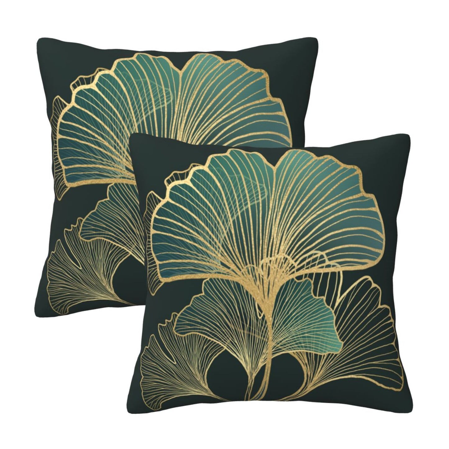 Teal Leaf Throw Pillow Covers 18x18 inch Set of 2 Emerald Green Ginkgo Decorative Cushion Covers