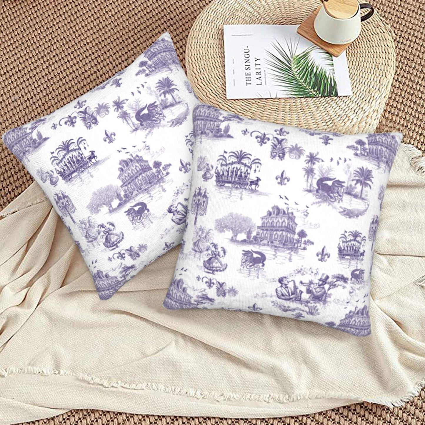 Mardi Gras Throw Pillow Covers 18x18 inch Set of 2 New Orleans Decorative Cushion Covers
