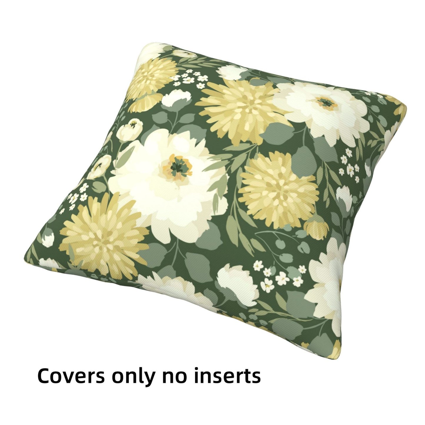 Floral Throw Pillow Covers 18x18 inch Set of 4 Green Garden Flowers Decorative Cushion Covers