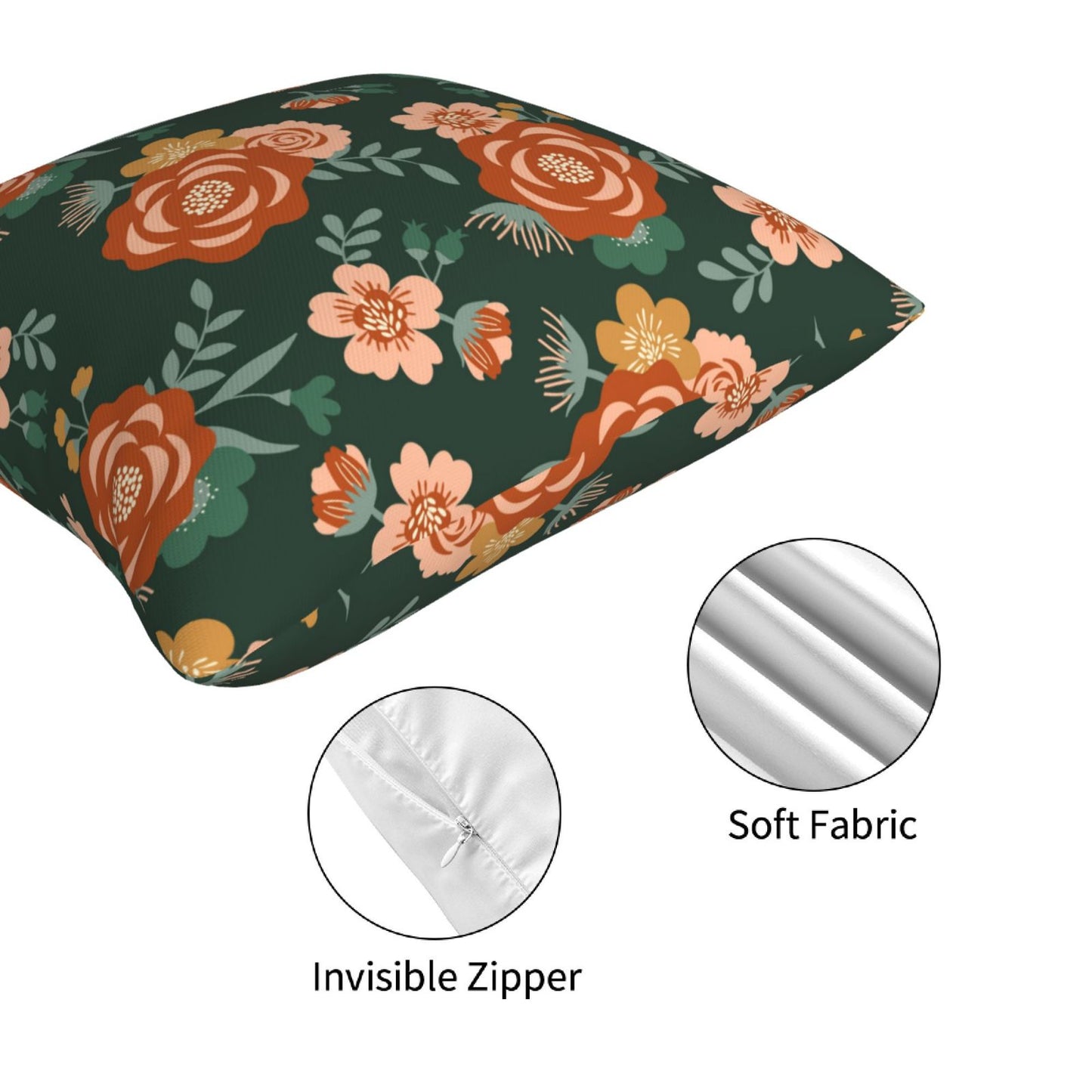 Floral Throw Pillow Covers 18x18 inch Set of 4 Green Garden Flowers Decorative Cushion Covers