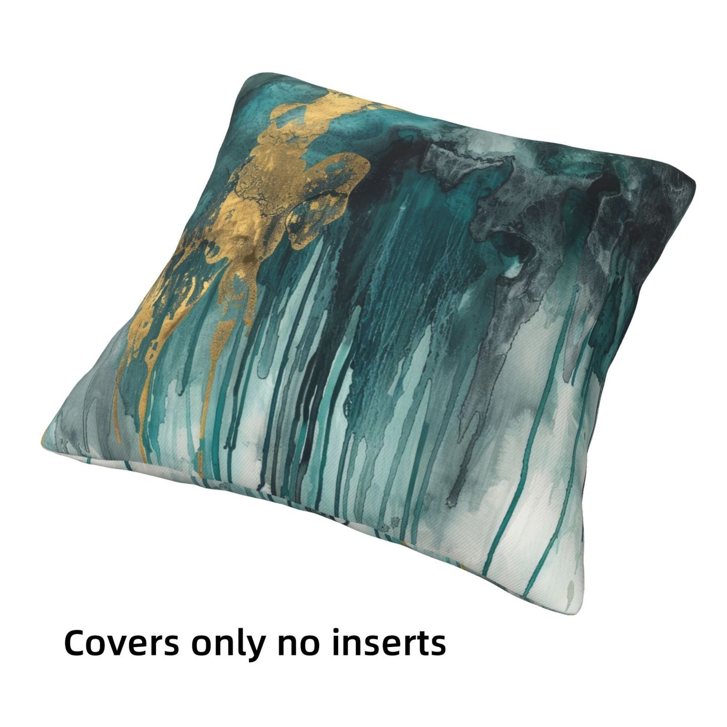 Teal and Gold Throw Pillow Covers 18x18 inch Set of 4 Turquoise Abstract Cushion Covers