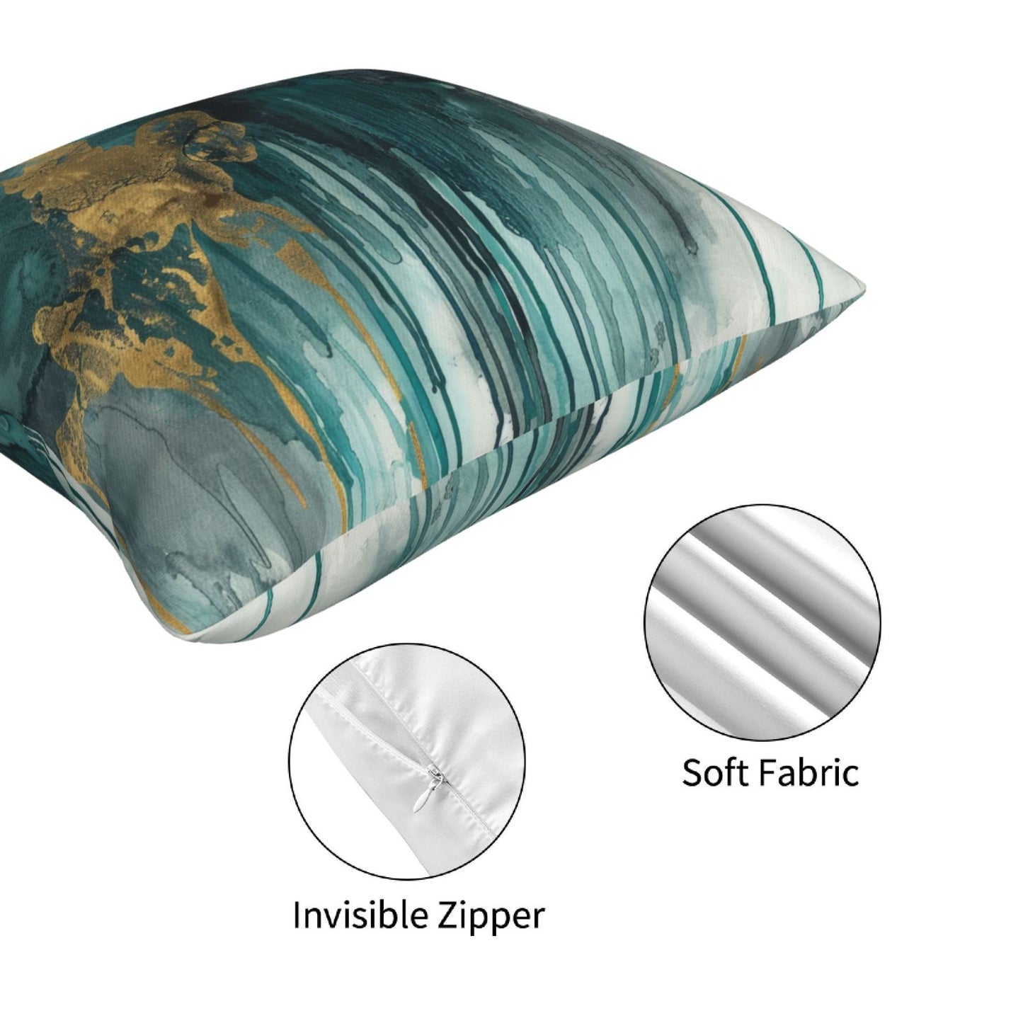 Teal and Gold Throw Pillow Covers 18x18 inch Set of 4 Turquoise Abstract Cushion Covers