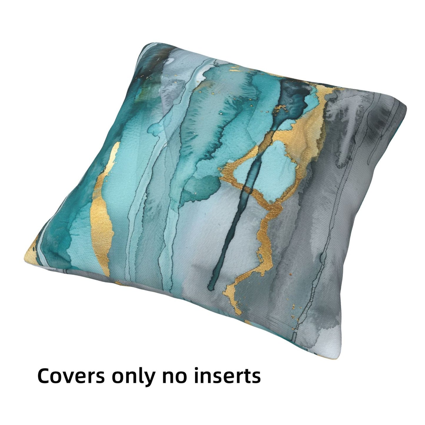 Teal and Gold Throw Pillow Covers 18x18 inch Set of 4 Turquoise Abstract Cushion Covers