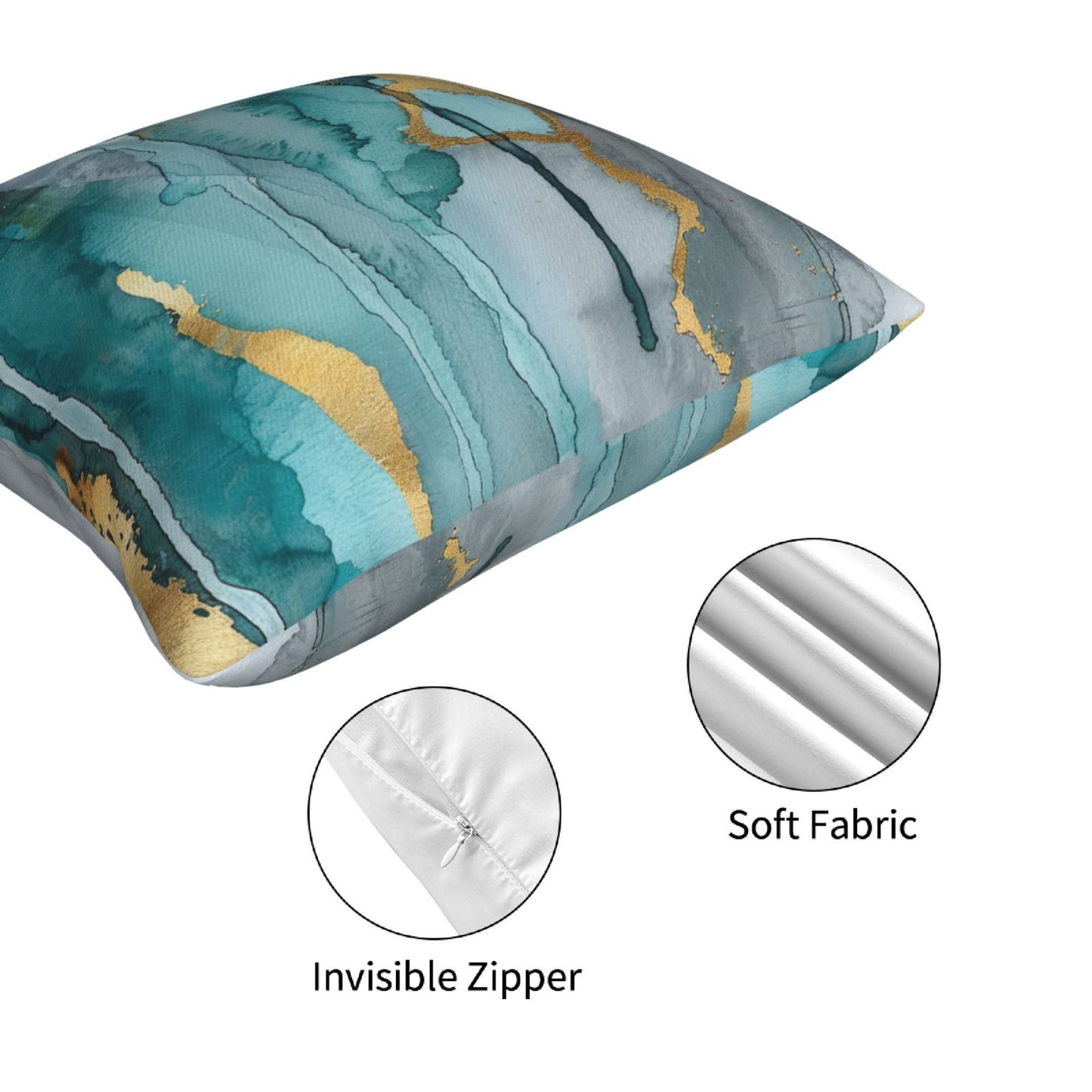 Teal and Gold Throw Pillow Covers 18x18 inch Set of 4 Turquoise Abstract Cushion Covers