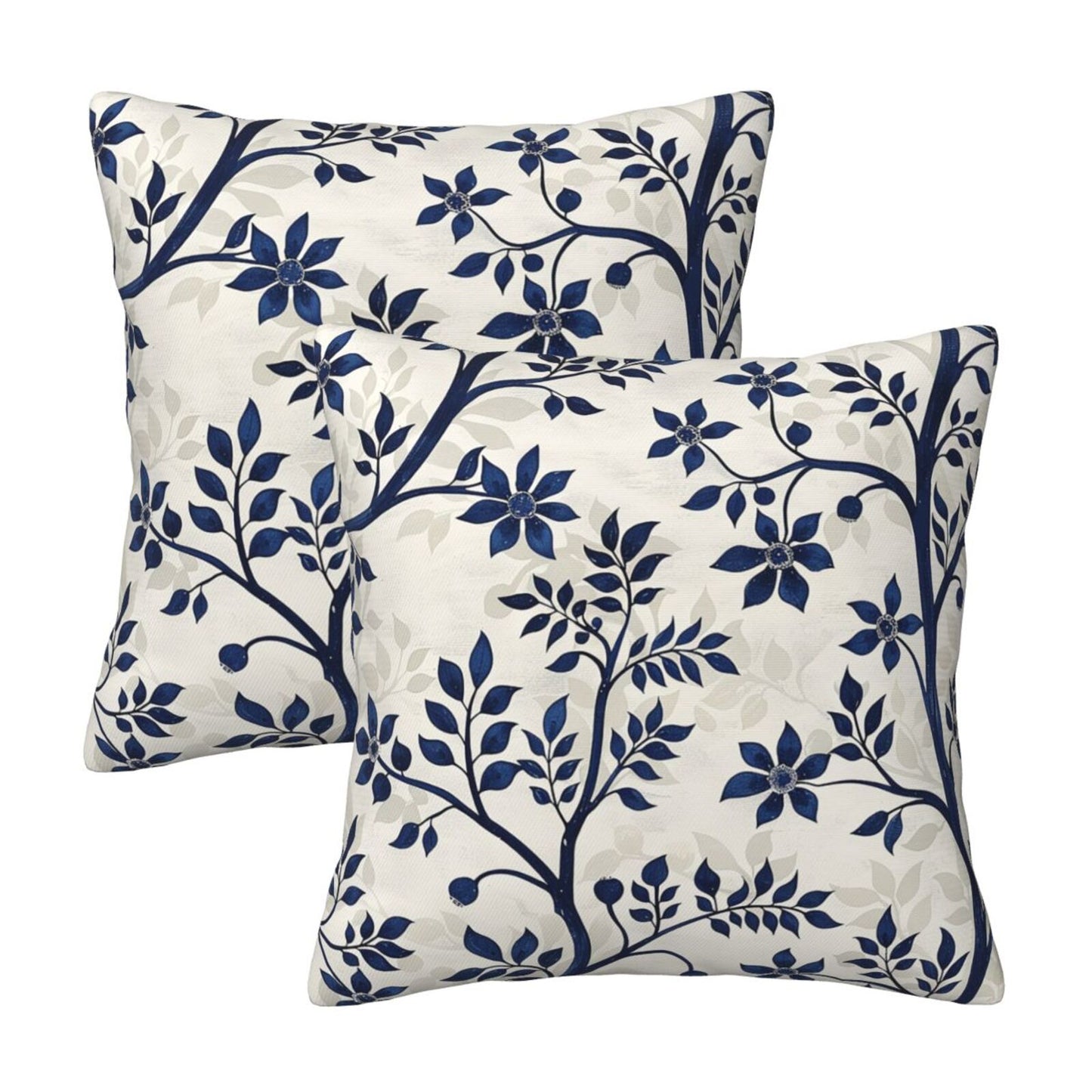 Block Print Throw Pillow Covers 18x18 inch Set of 2 Vintage Flowers Decorative Cushion Covers