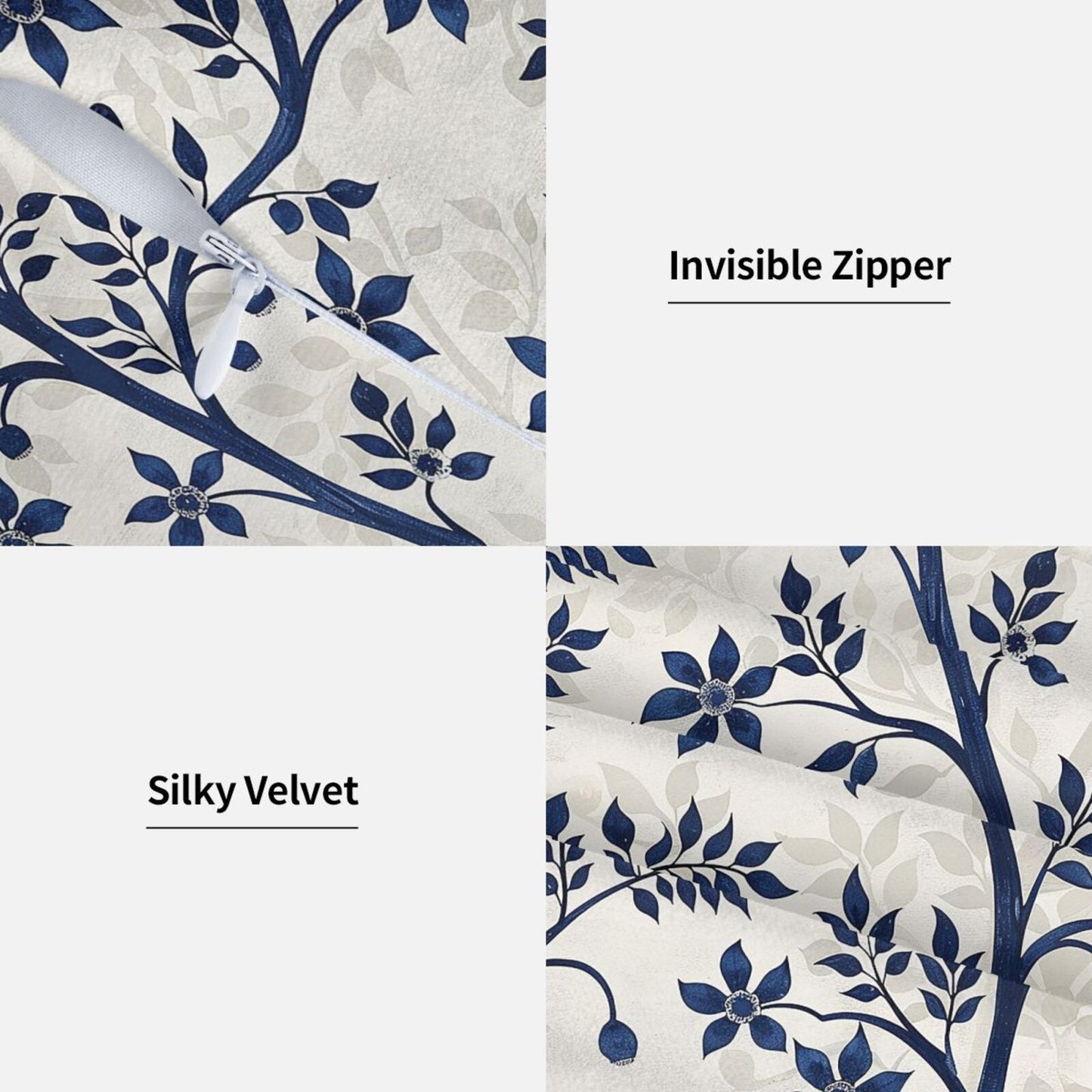 Block Print Throw Pillow Covers 18x18 inch Set of 2 Vintage Flowers Decorative Cushion Covers