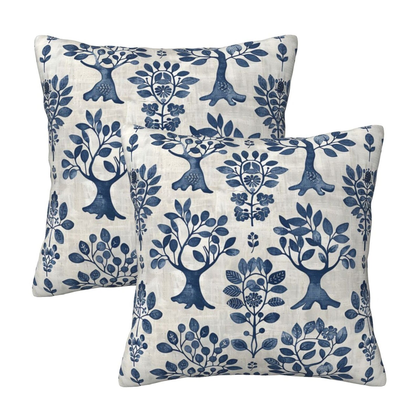 Block Print Throw Pillow Covers 18x18 inch Set of 2 Vintage Flowers Decorative Cushion Covers