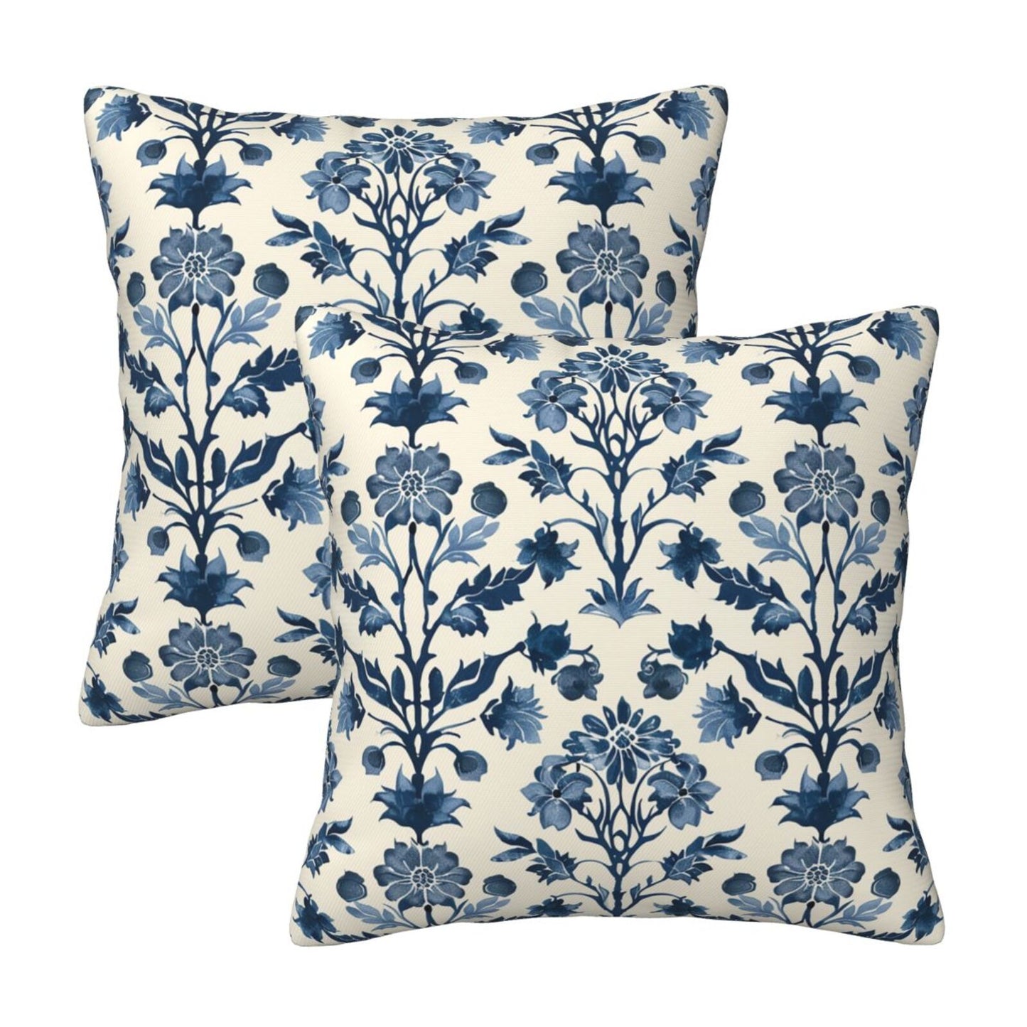 Block Print Throw Pillow Covers 18x18 inch Set of 2 Vintage Flowers Decorative Cushion Covers