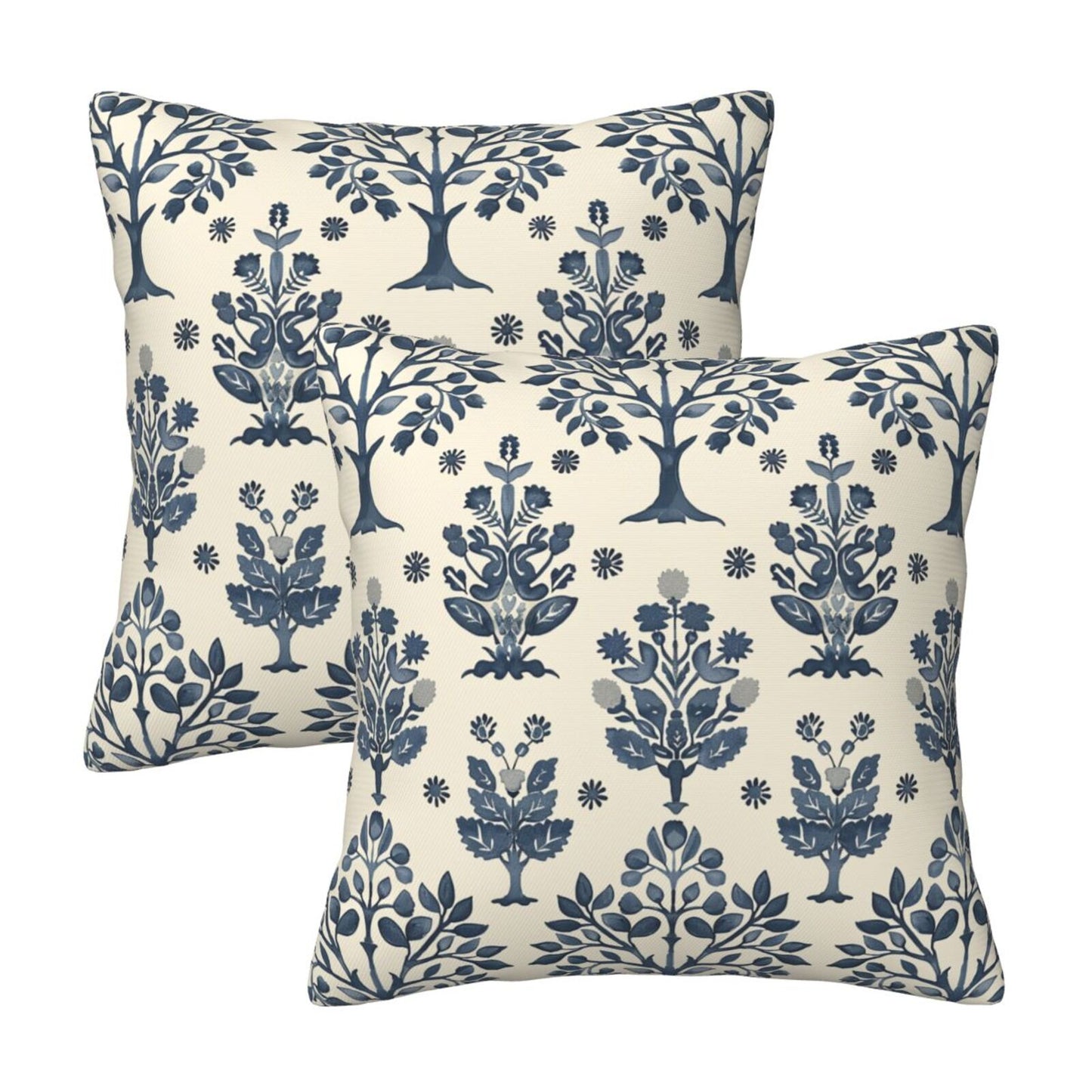 Block Print Throw Pillow Covers 18x18 inch Set of 2 Vintage Flowers Decorative Cushion Covers