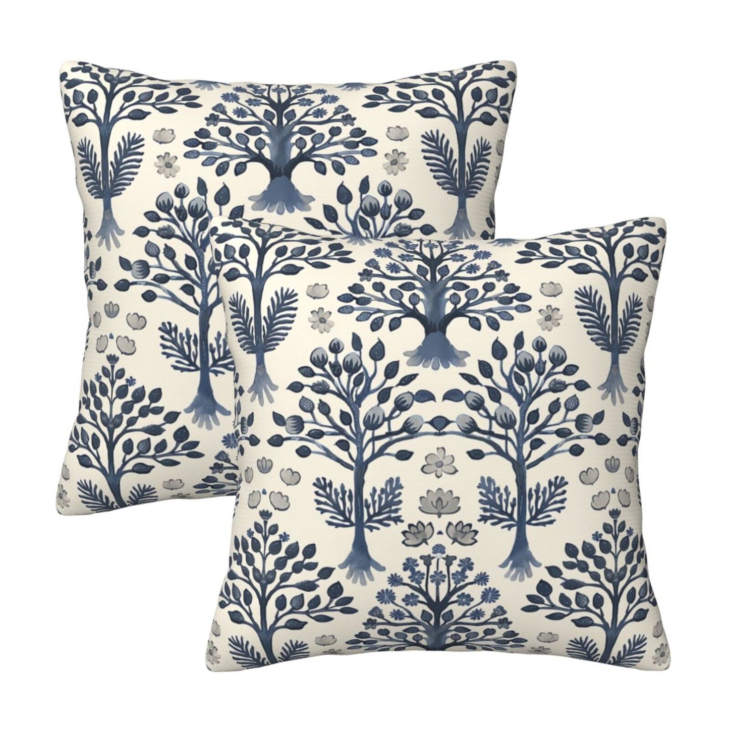 Block Print Throw Pillow Covers 18x18 inch Set of 2 Vintage Flowers Decorative Cushion Covers