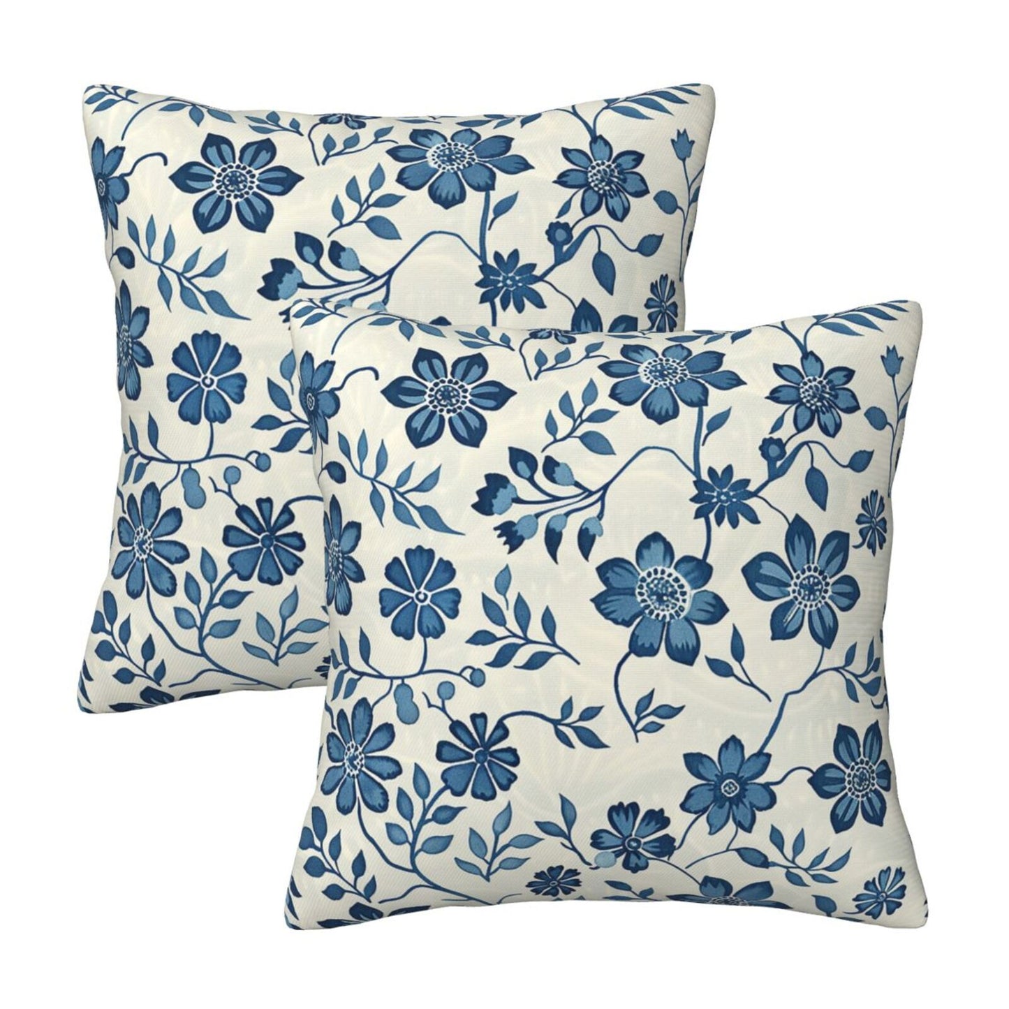 Block Print Throw Pillow Covers 18x18 inch Set of 2 Vintage Flowers Decorative Cushion Covers