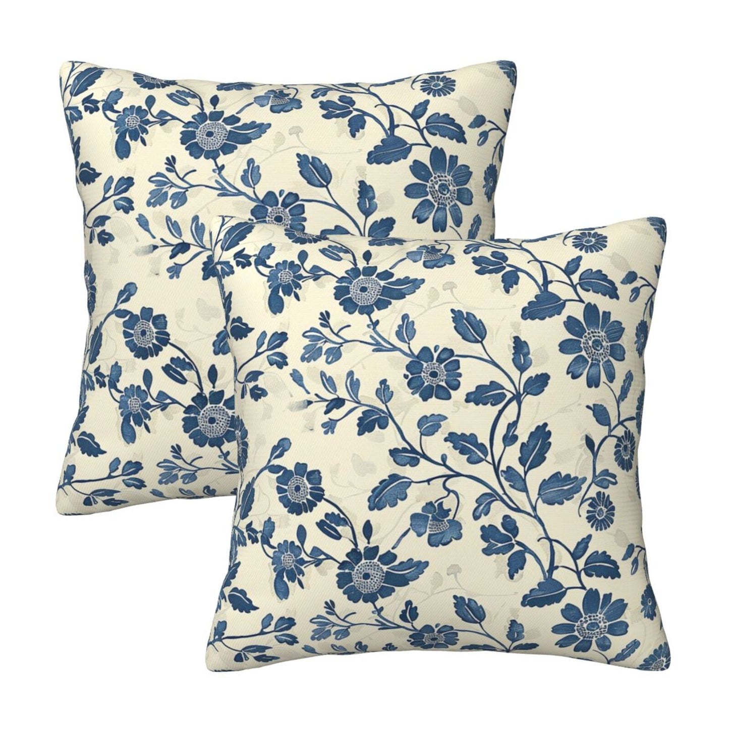 Block Print Throw Pillow Covers 18x18 inch Set of 2 Vintage Flowers Decorative Cushion Covers