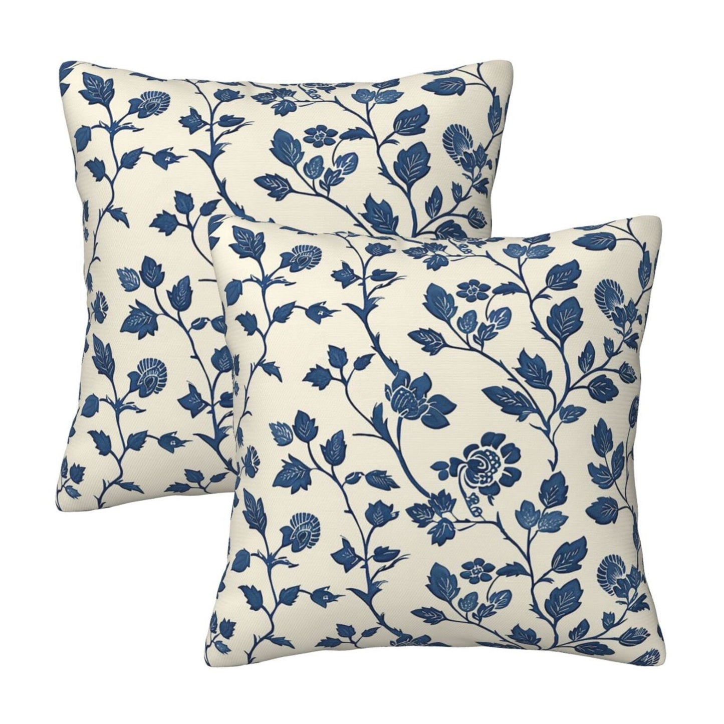 Block Print Throw Pillow Covers 18x18 inch Set of 2 Vintage Flowers Decorative Cushion Covers
