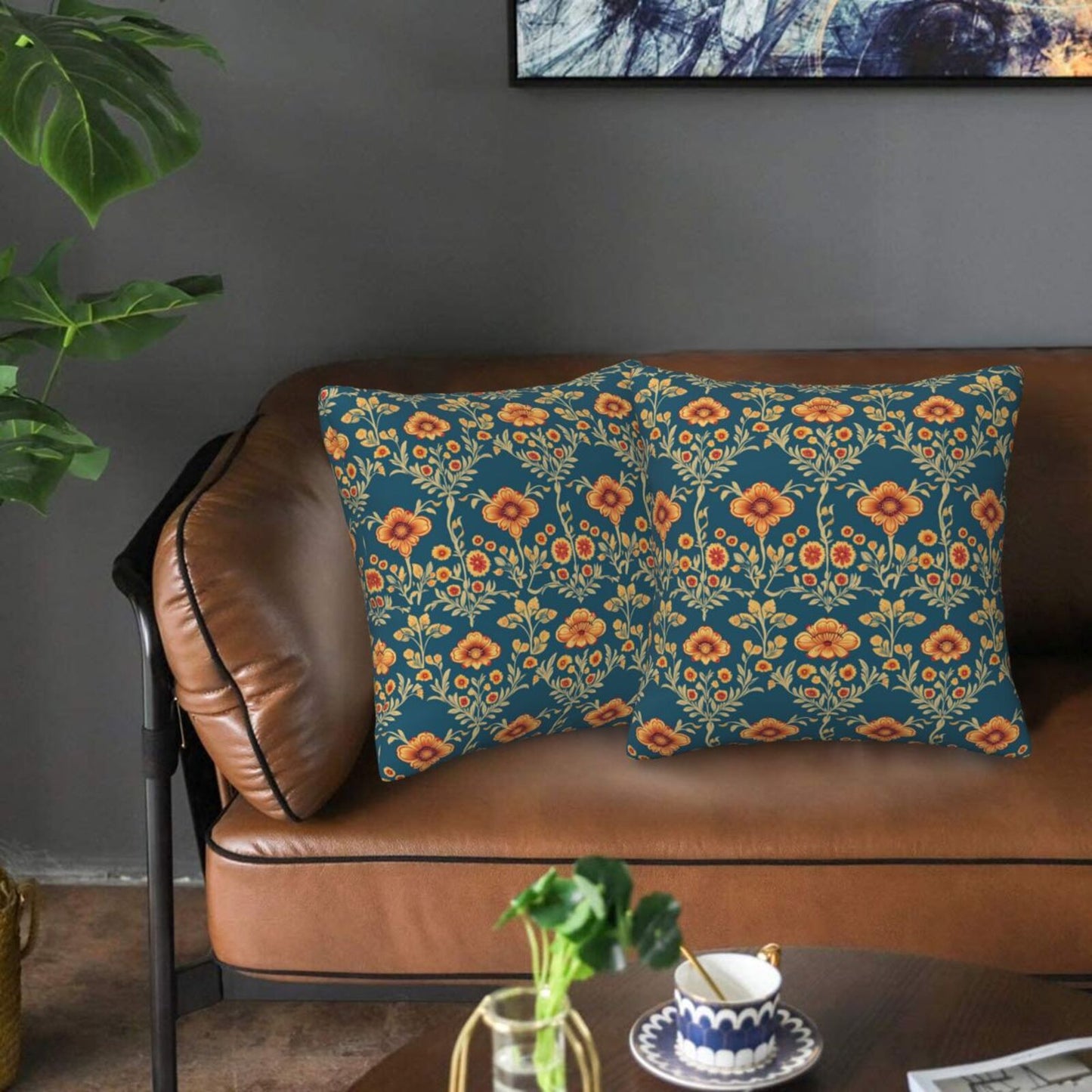 Ethnic Floral Throw Pillow Covers 18x18 inch Set of 2 Vintage Damask Tapestry Decorative Cushion Covers