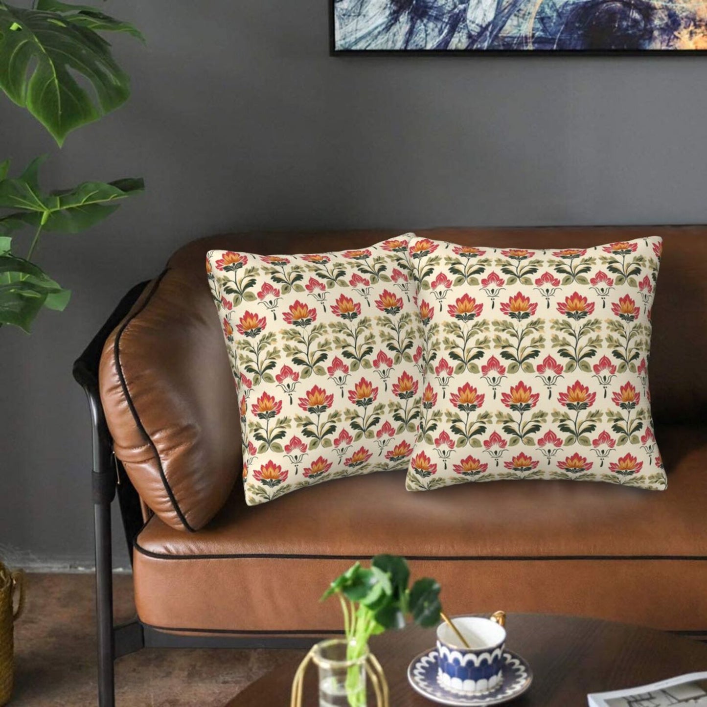 Ethnic Floral Throw Pillow Covers 18x18 inch Set of 2 Vintage Damask Tapestry Decorative Cushion Covers