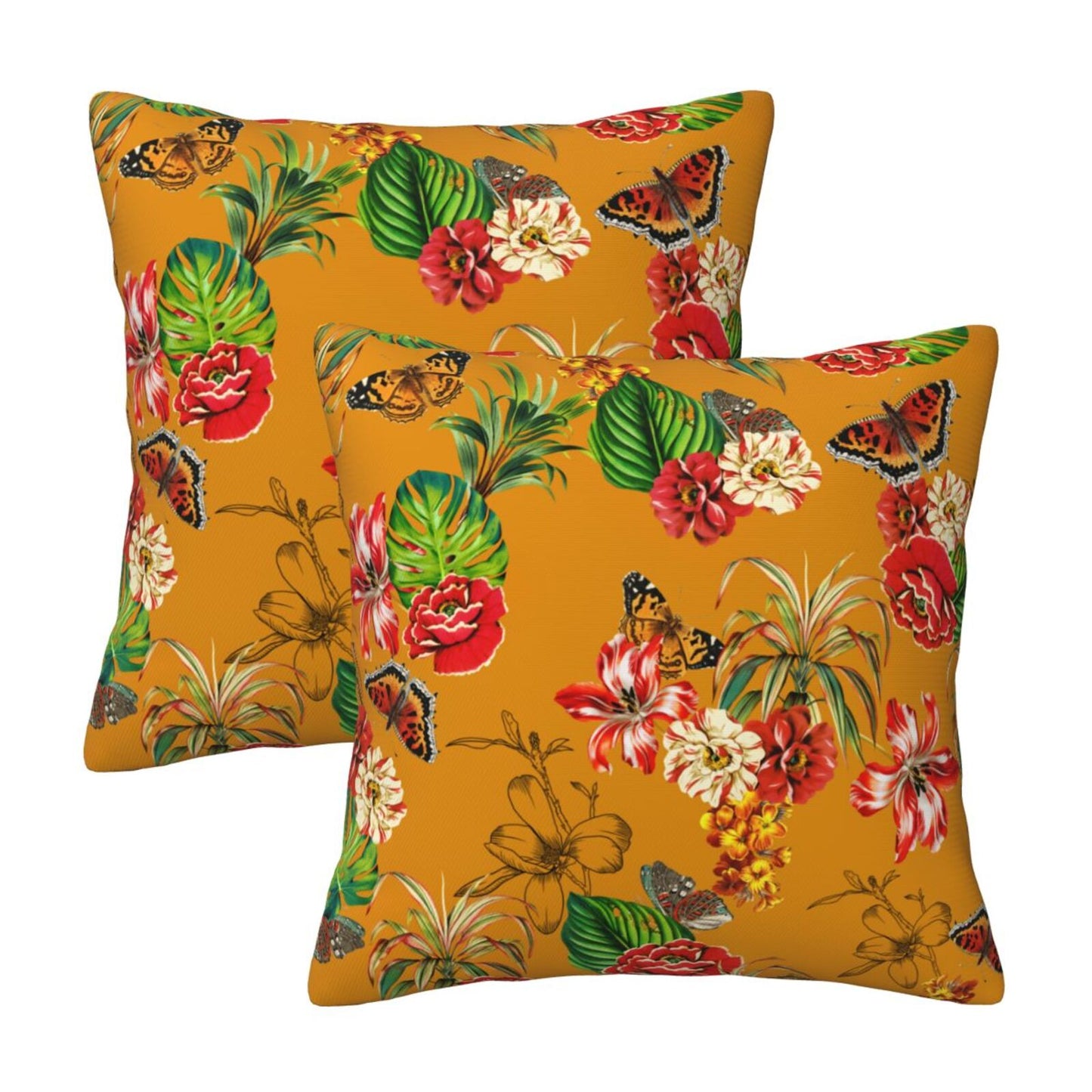 Colorful Floral Throw Pillow Covers 18x18 inch Set of 2 Mexican Ethnic Decorative Cushion Covers for Spring Decoration