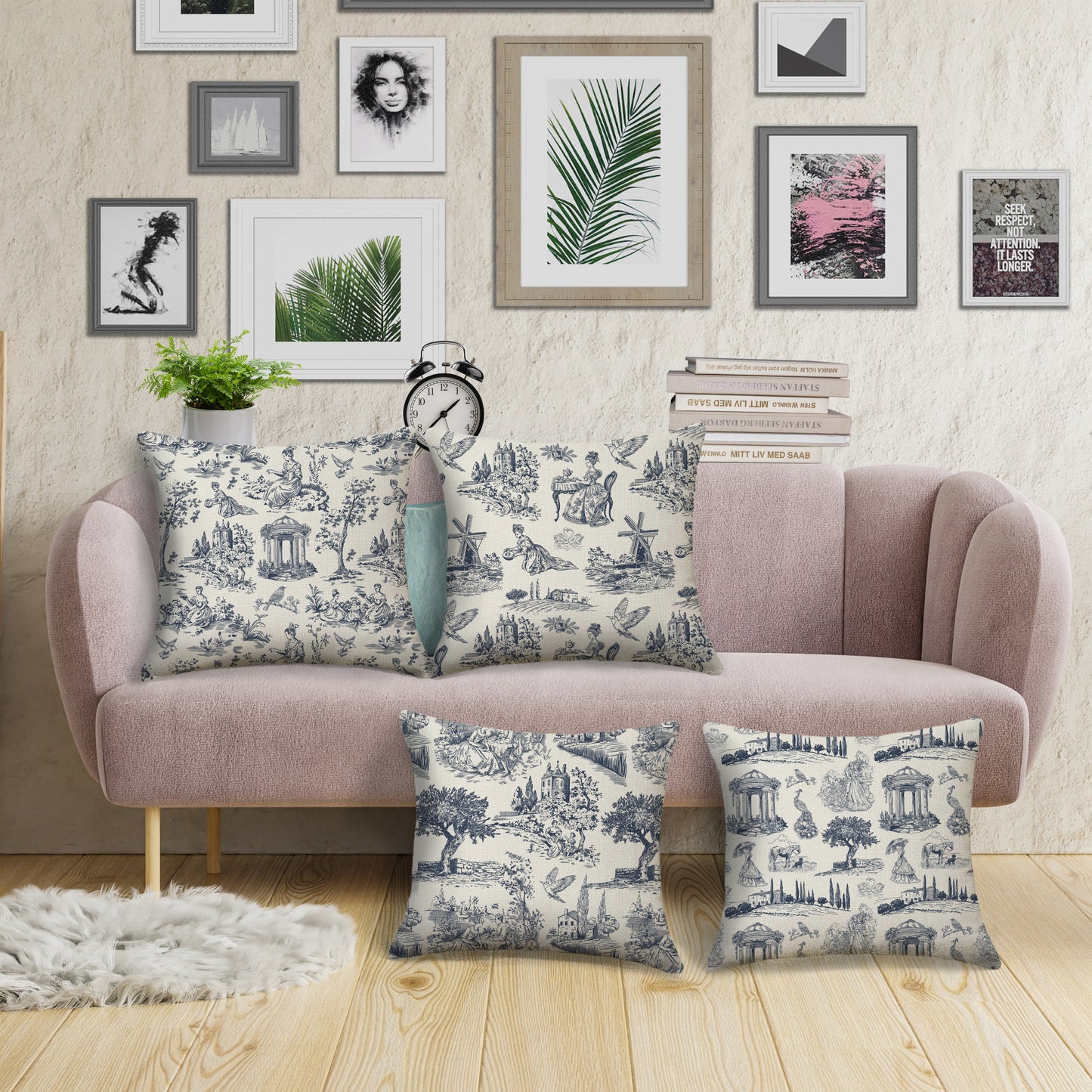 Toile Throw Pillow Covers 18x18 inch Set of 4 French Style Pillow Cases Vintage Scenery Decorative Cushion Covers