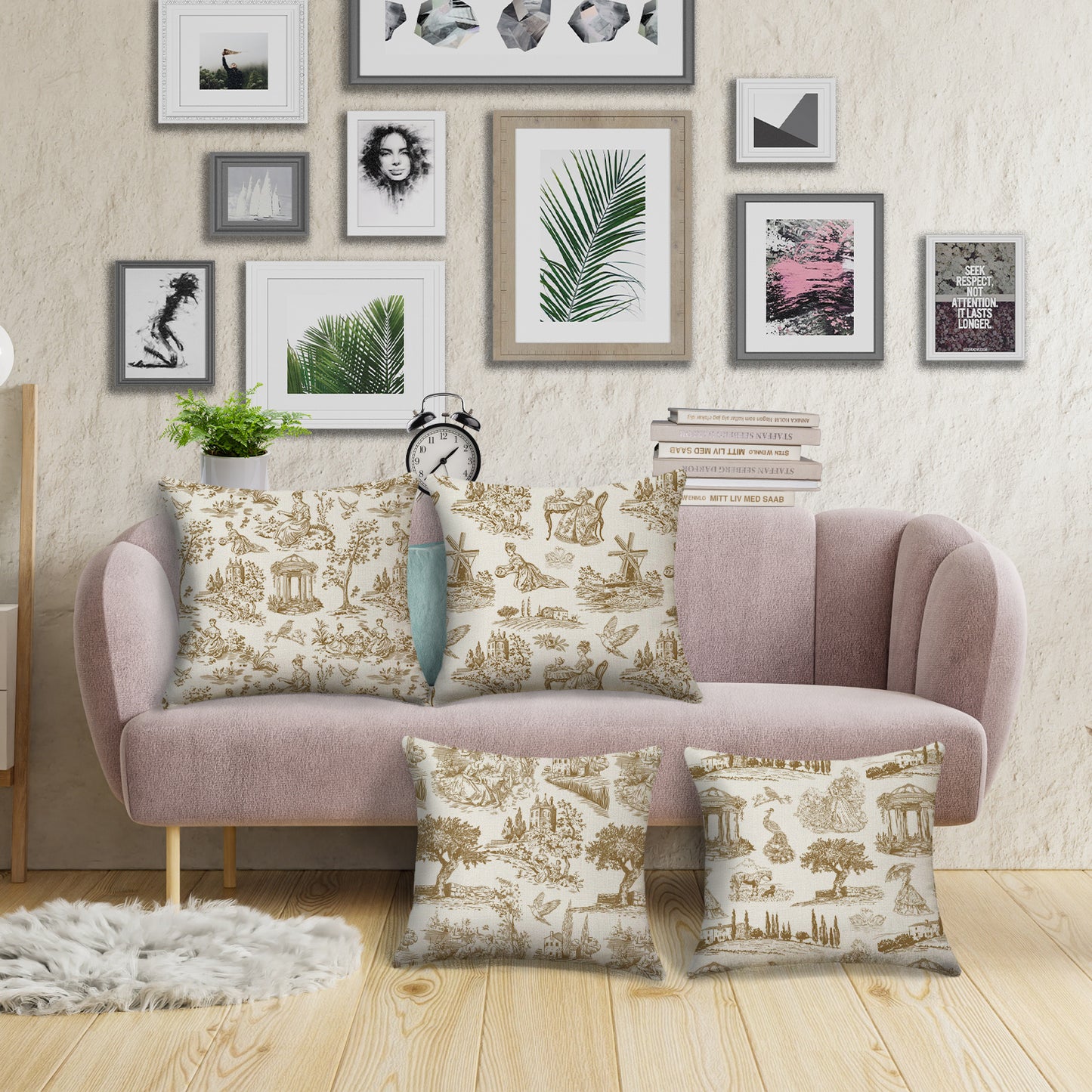 Toile Throw Pillow Covers 18x18 inch Set of 4 French Style Pillow Cases Vintage Scenery Decorative Cushion Covers